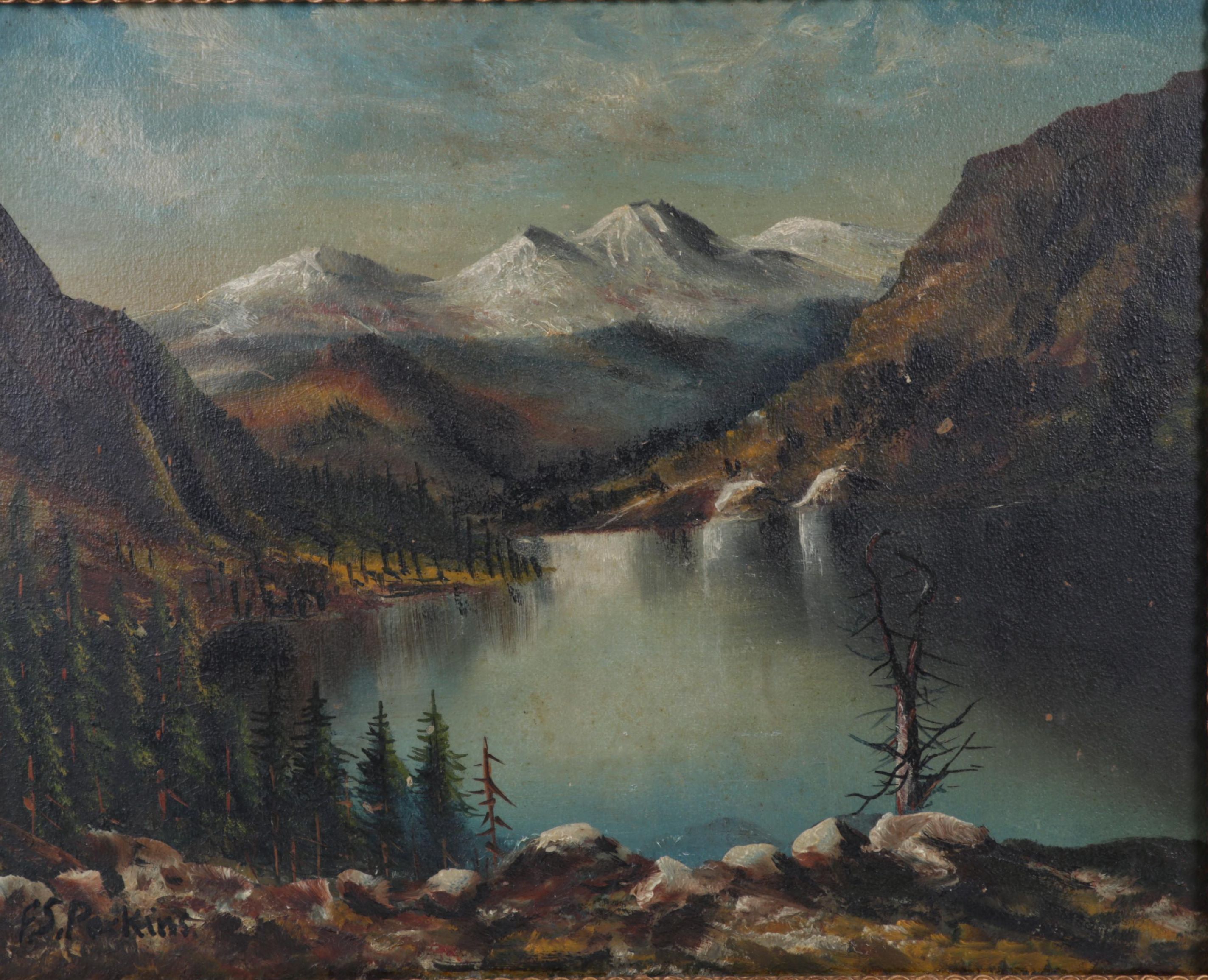 F.S. Perkins Oil Painting of Mountainside Lake