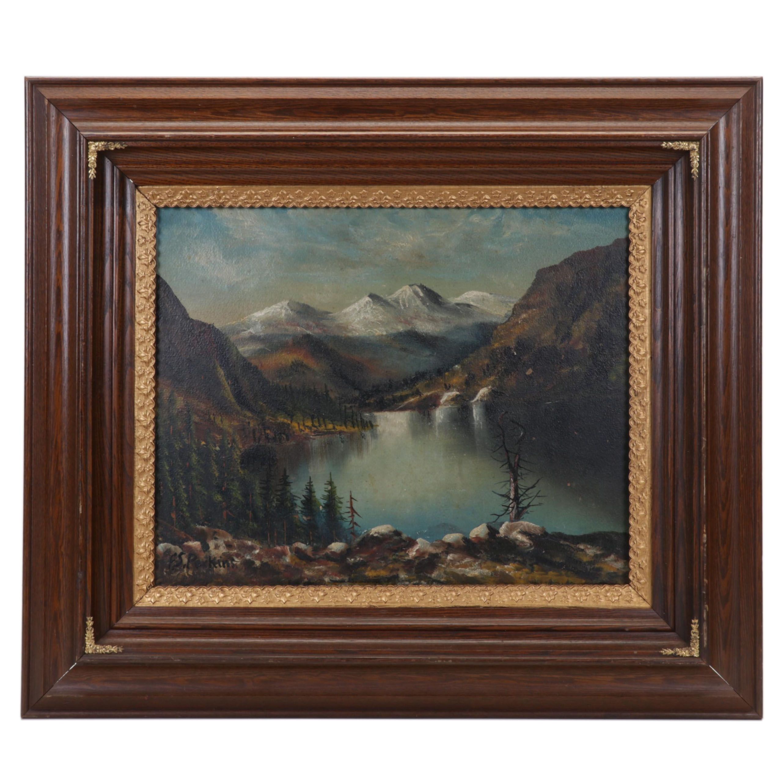 F.S. Perkins Oil Painting of Mountainside Lake