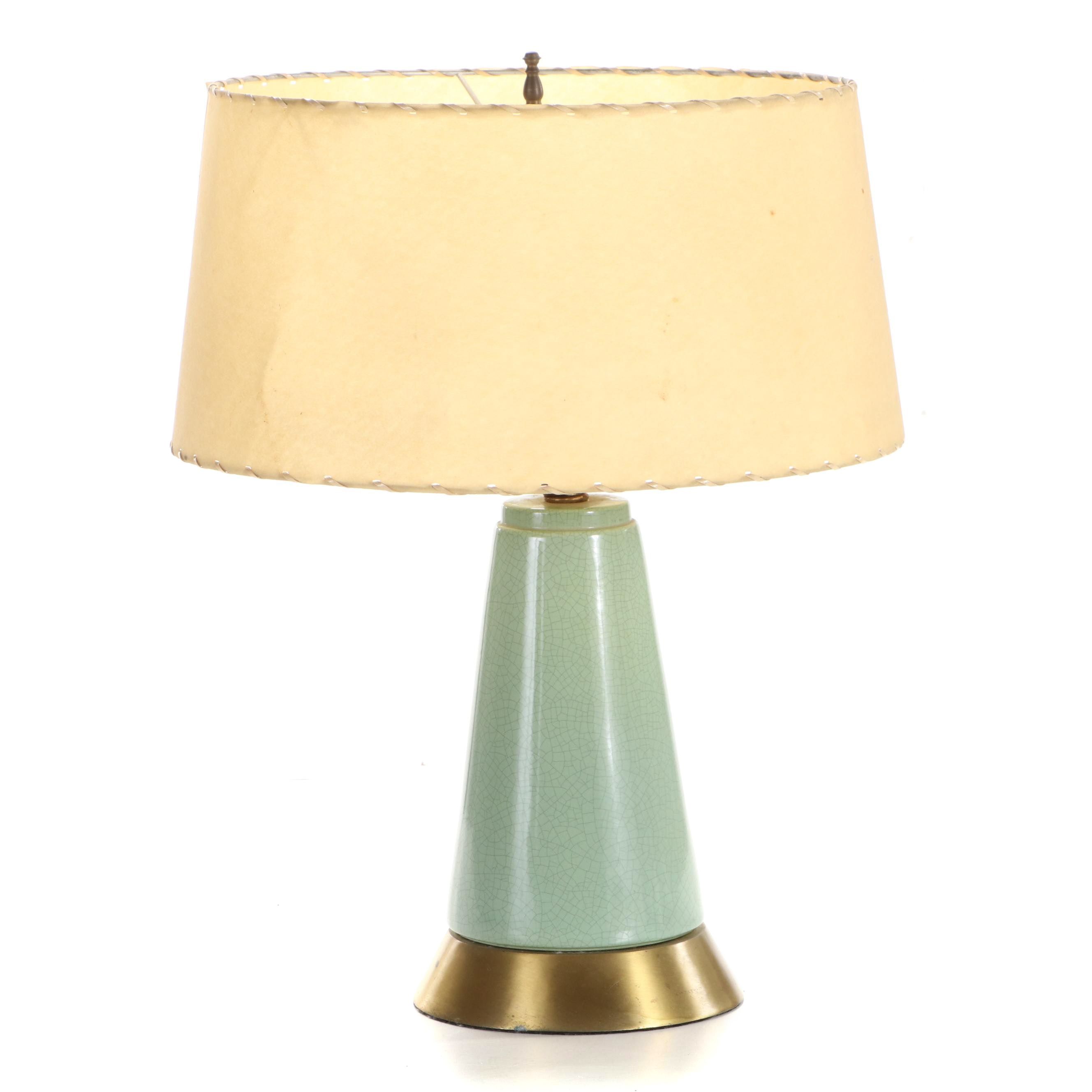 Craquelure Finish Ceramic Lamp with Whip-Stitched Drum Shade