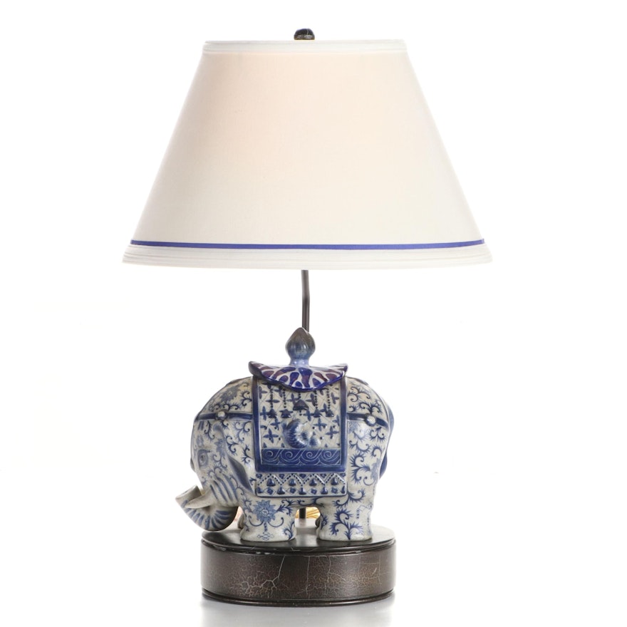 Frederick Cooper Chinese Blue and White Porcelain Elephant Table Lamp, 21st C