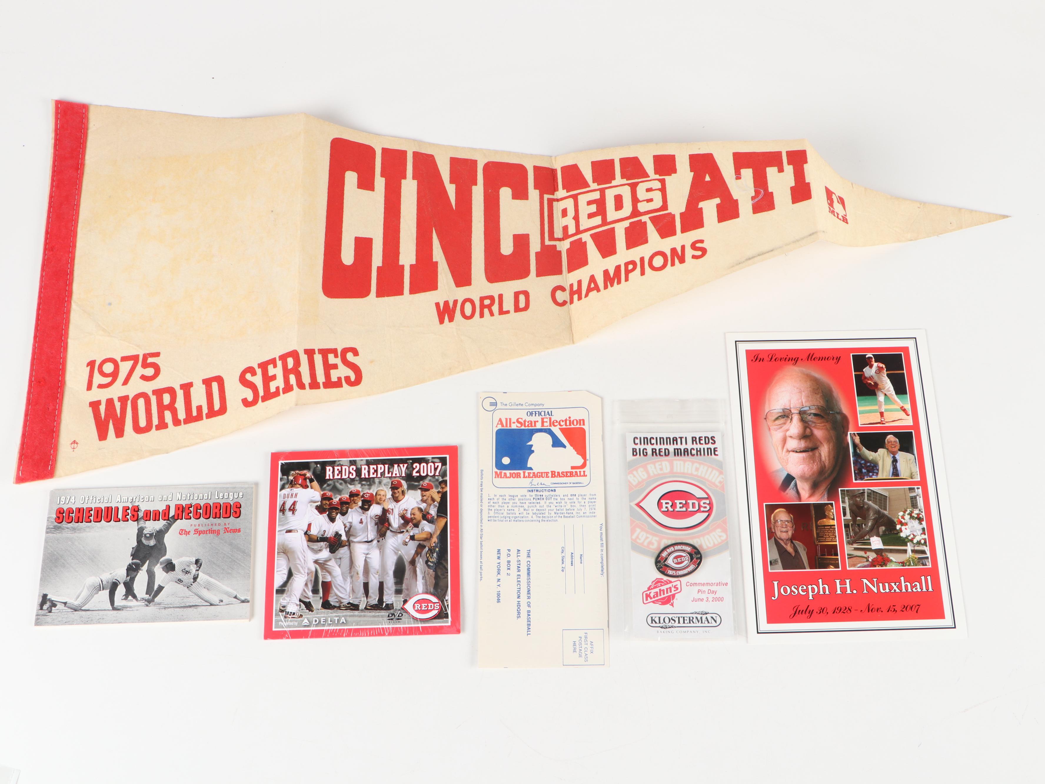 Cincinnati Reds '75 W.S. Pennant, Score Cards, Team Photos, Cards and More