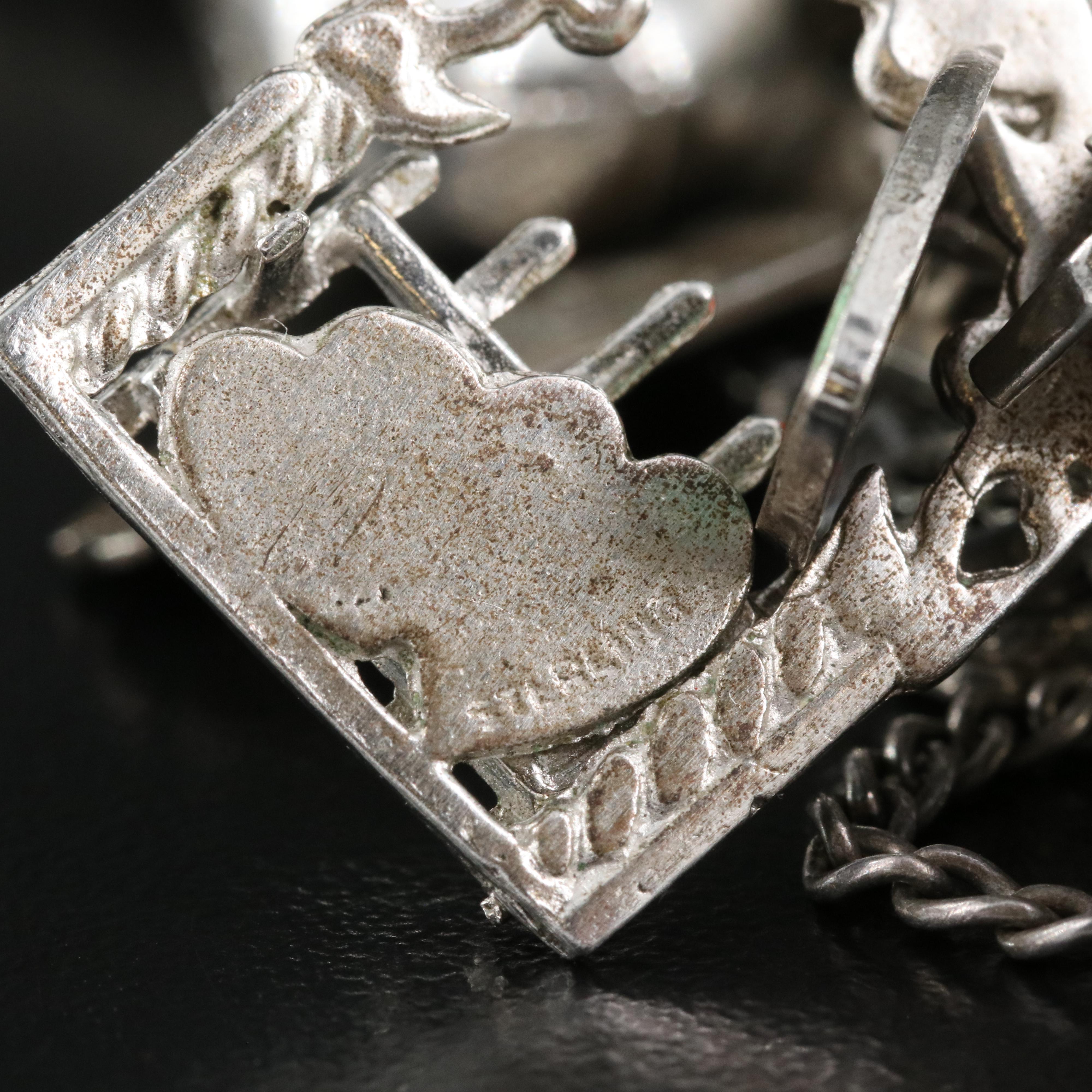 Vintage Sterling Charm Bracelet with Travel and Sports Charms