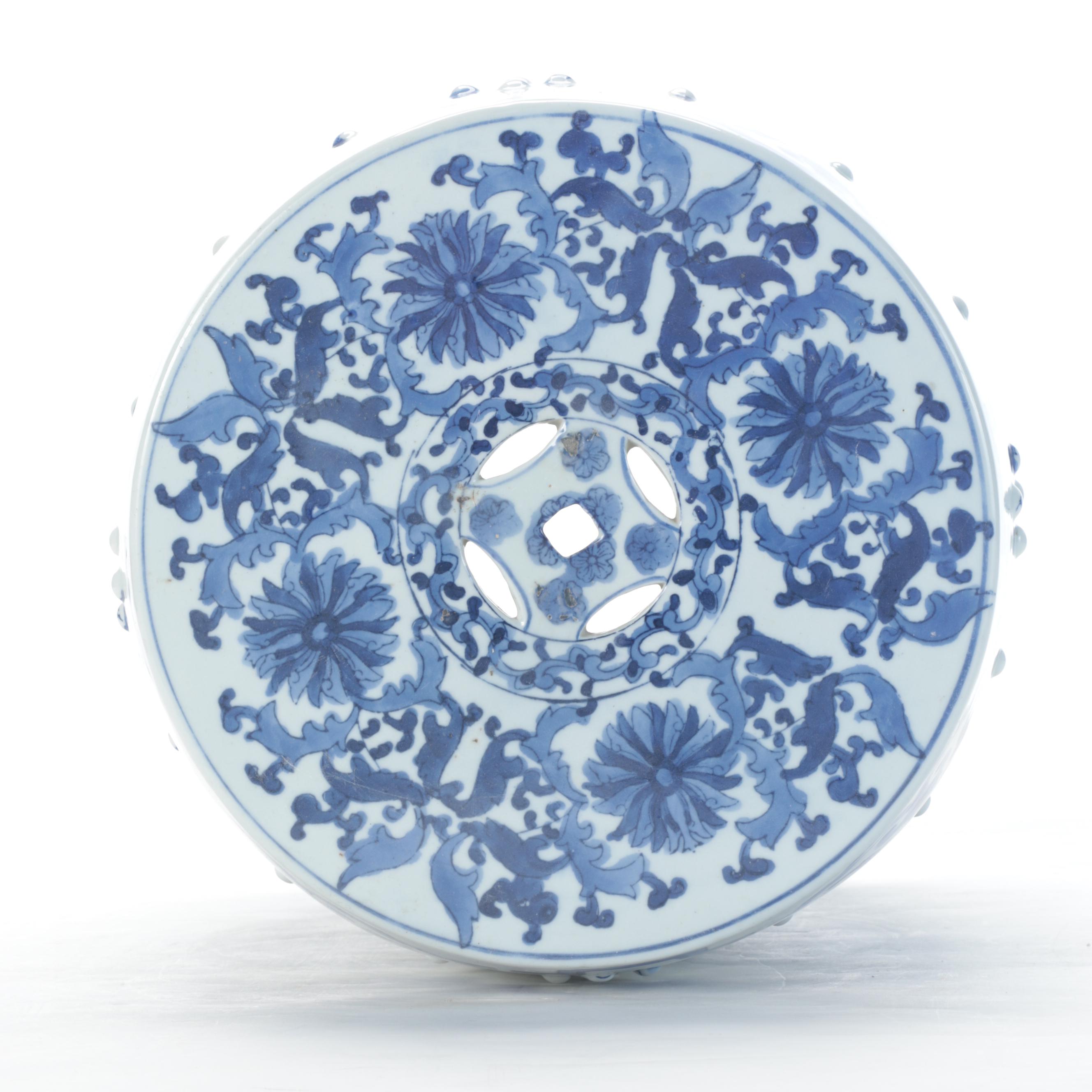 Chinese Blue and White Phoenix and Dragon Motif Porcelain Garden Stool