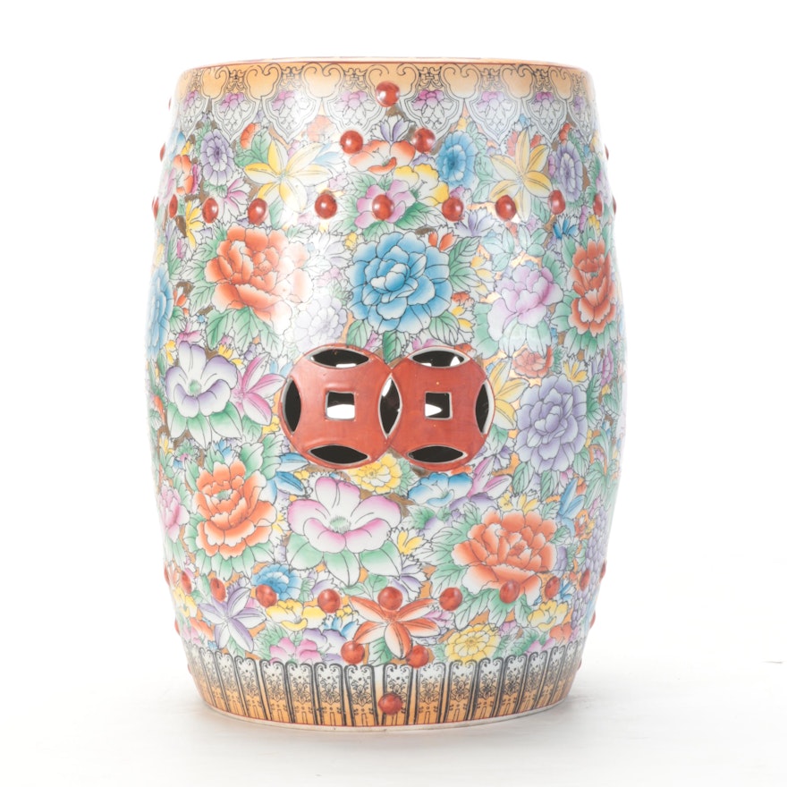 Chinese Thousand Flowers Motif Porcelain Garden Stool