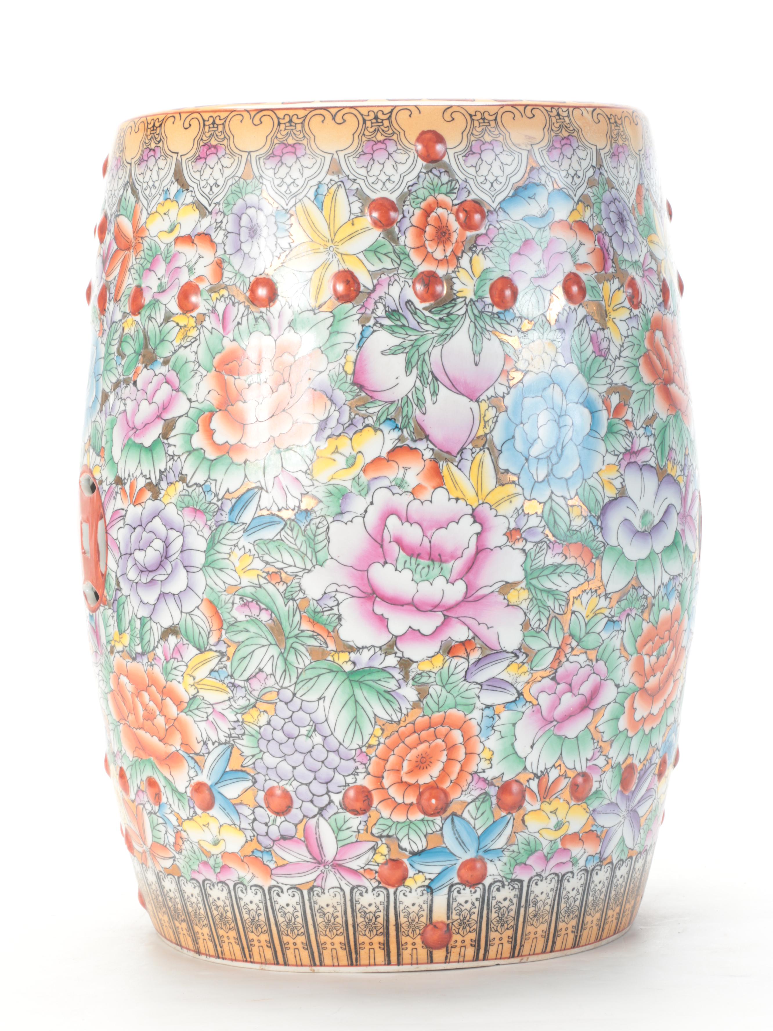 Chinese Thousand Flowers Motif Porcelain Garden Stool