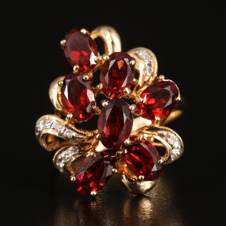 14K Garnet and Diamond Cluster Ring