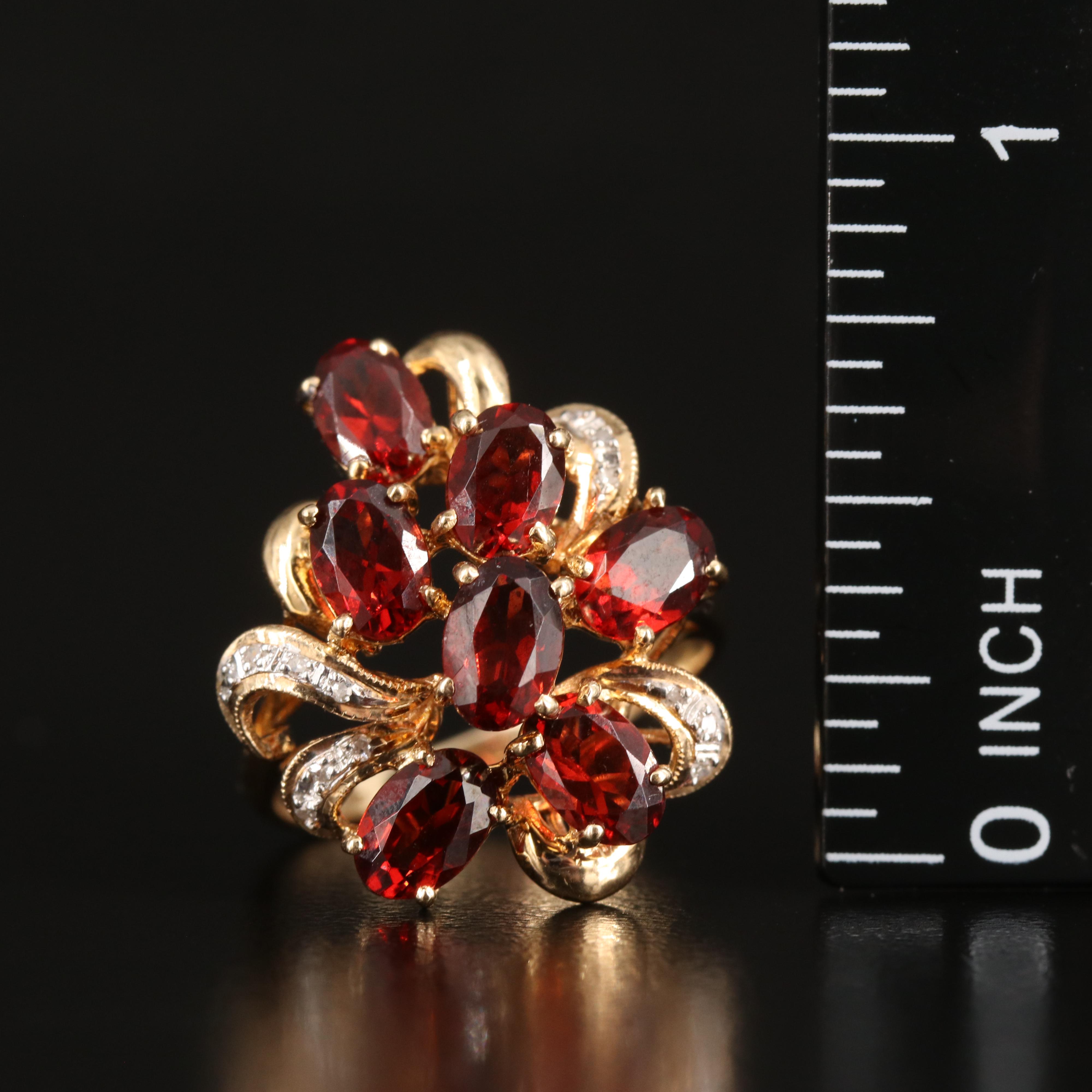 14K Garnet and Diamond Cluster Ring