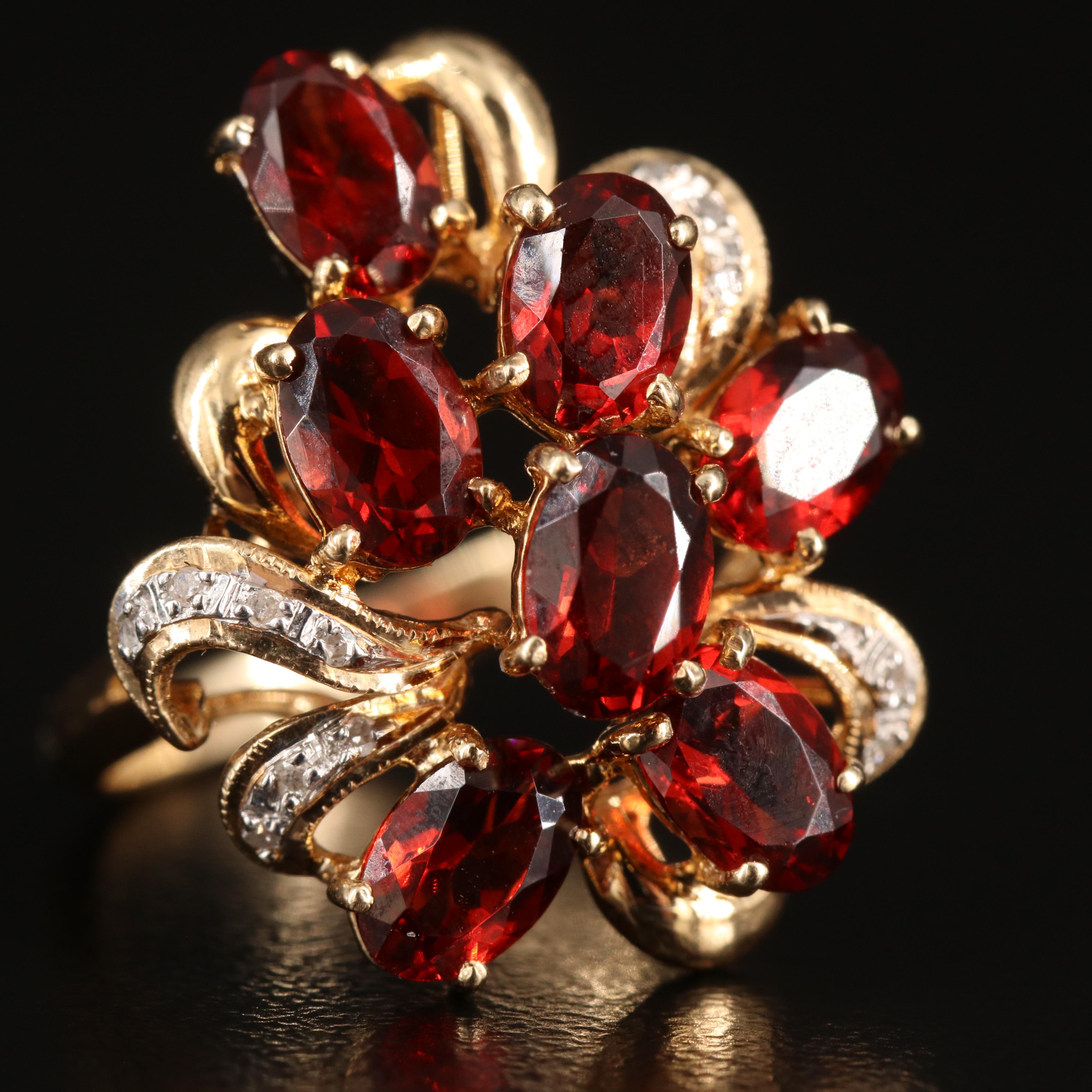 14K Garnet and Diamond Cluster Ring