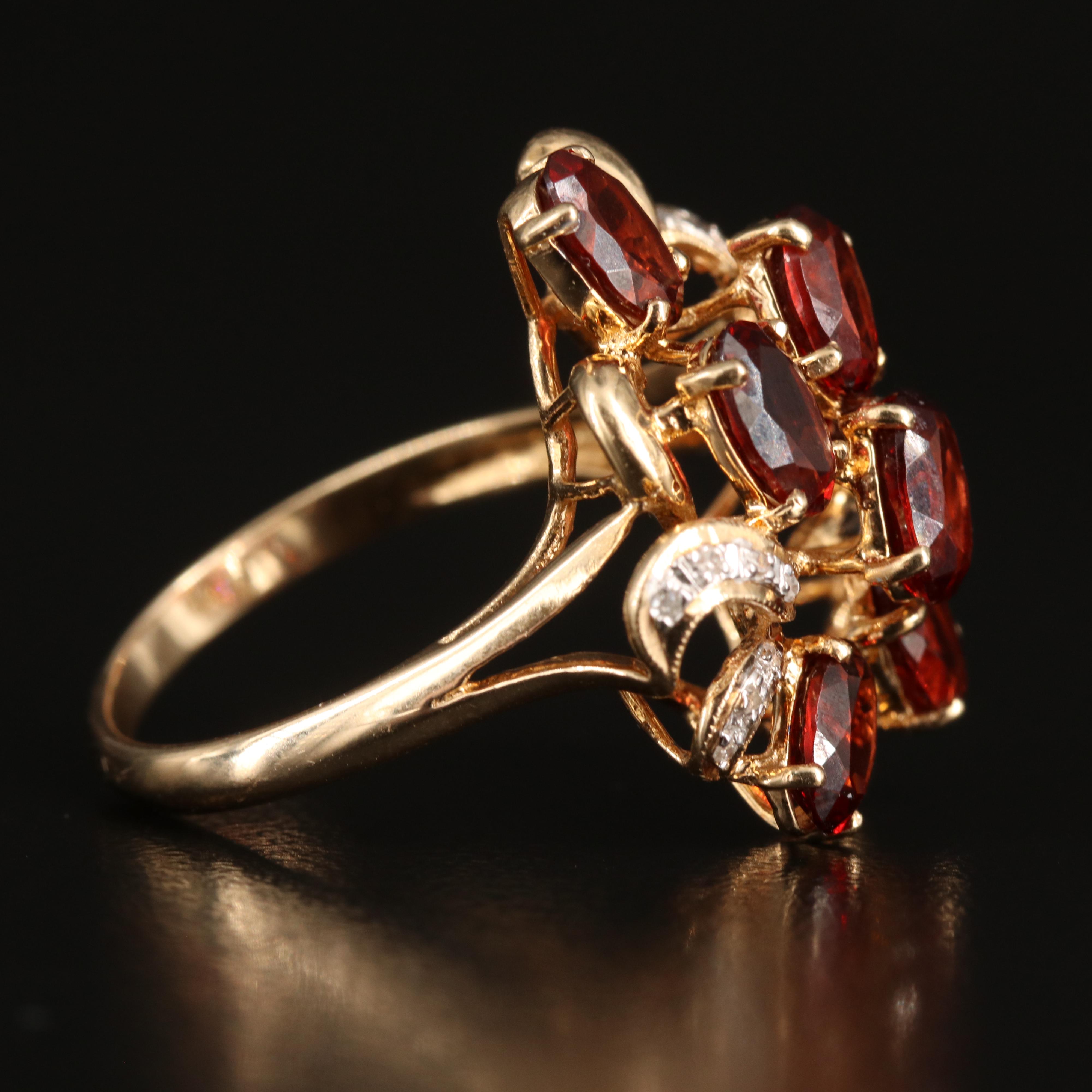 14K Garnet and Diamond Cluster Ring