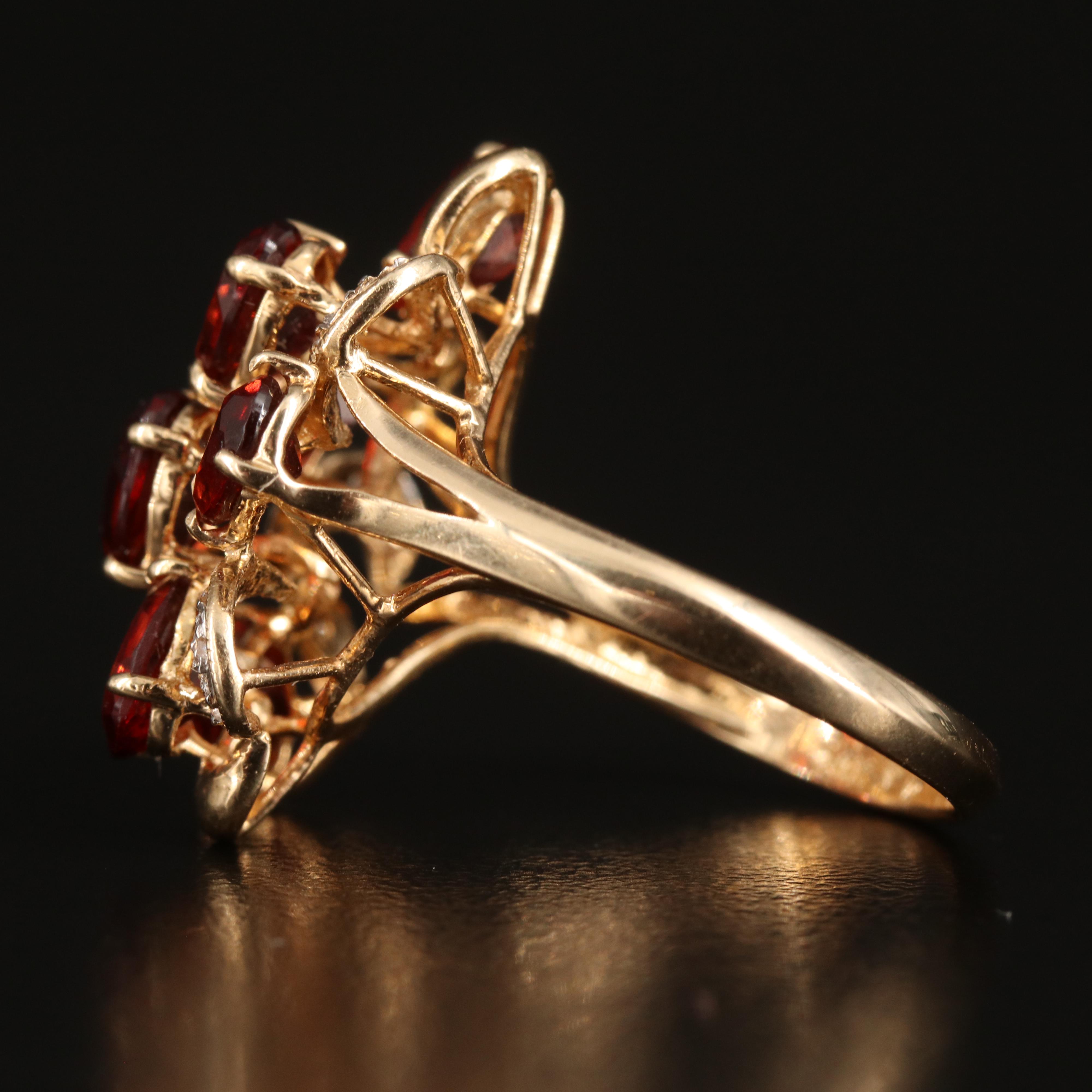 14K Garnet and Diamond Cluster Ring