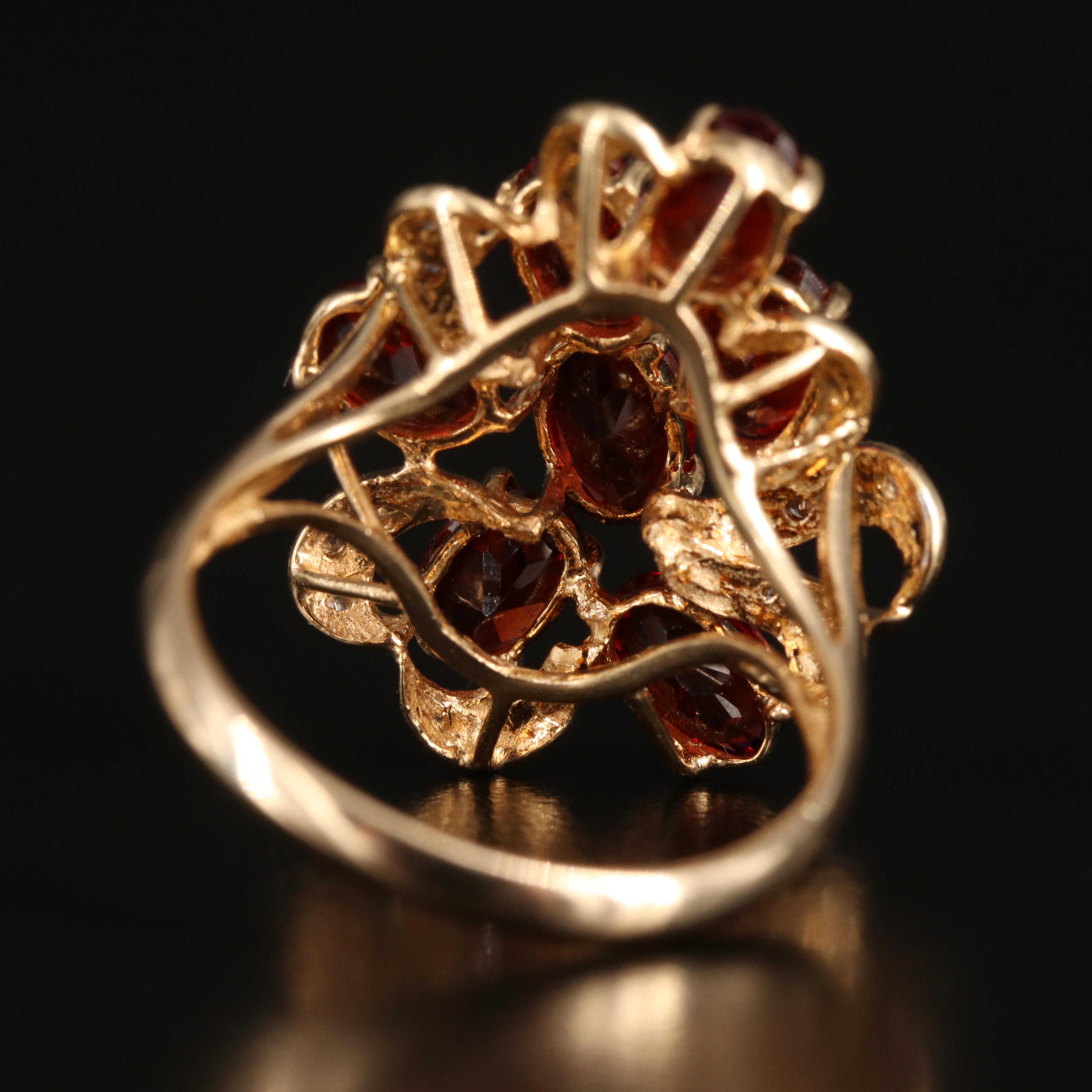 14K Garnet and Diamond Cluster Ring