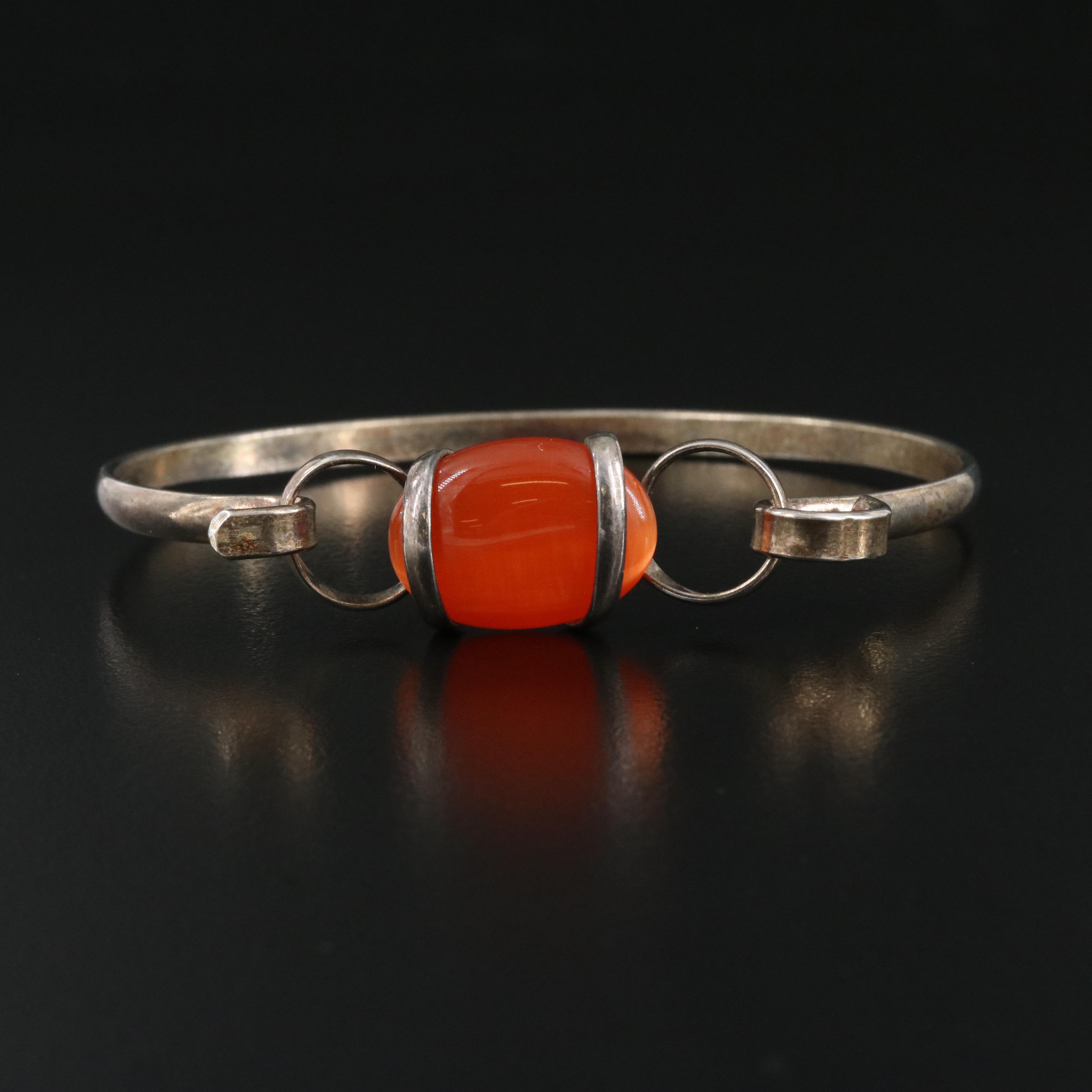 Cat's Eye Glass Hinged Bangle and Pendant Set