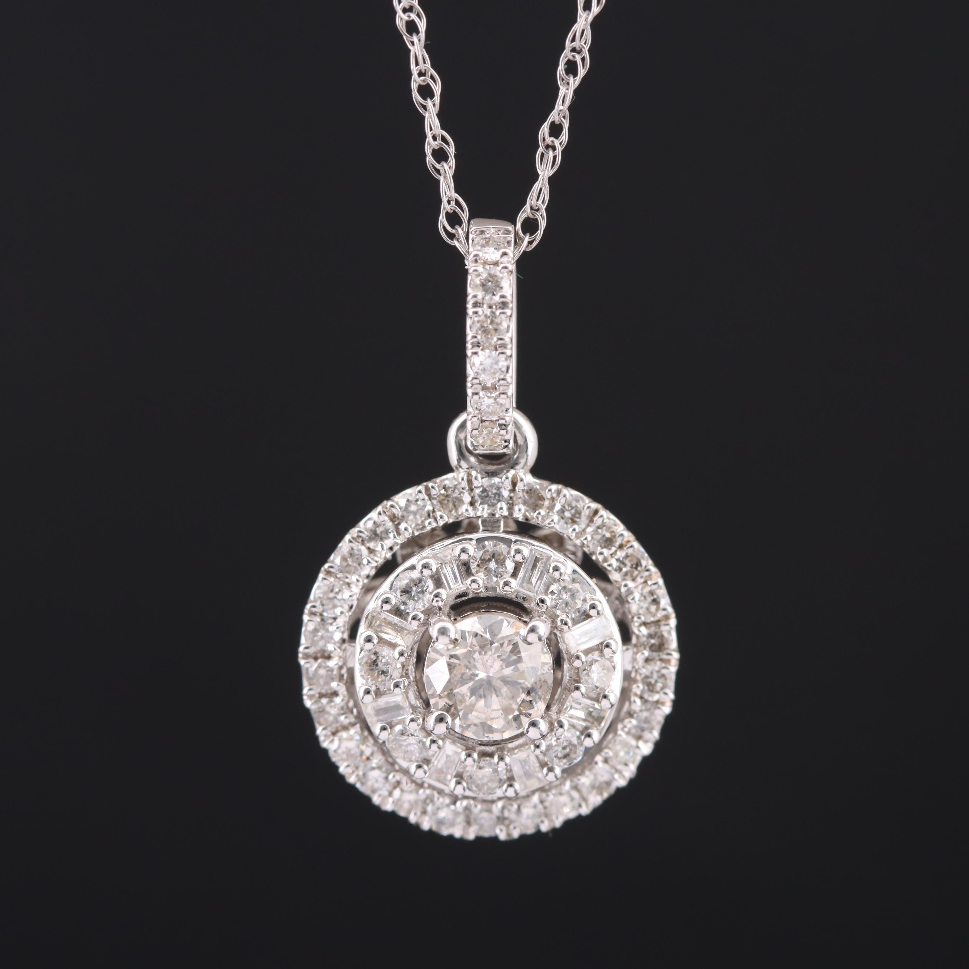 10K 0.63 CTW Diamond Halo Pendant Necklace