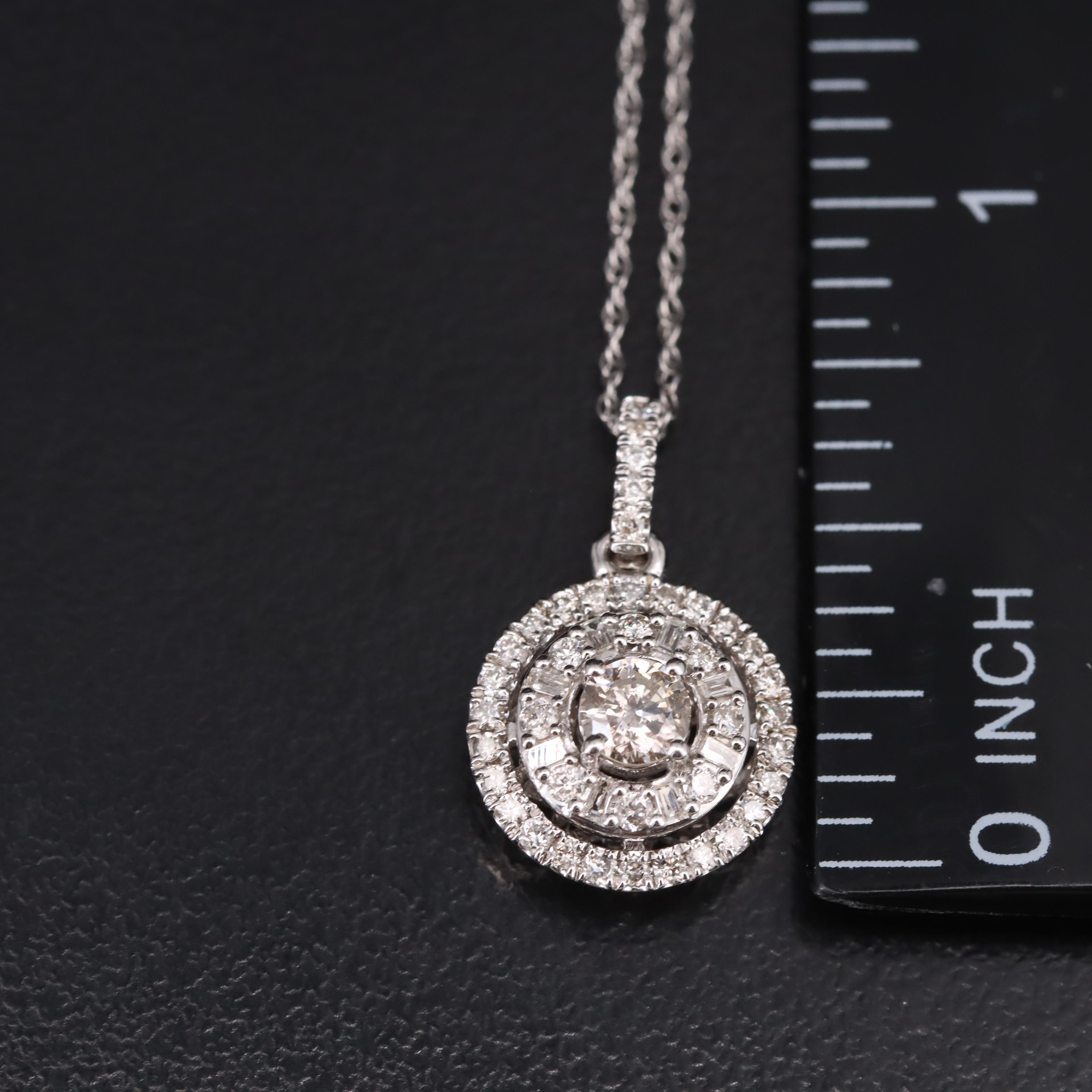 10K 0.63 CTW Diamond Halo Pendant Necklace