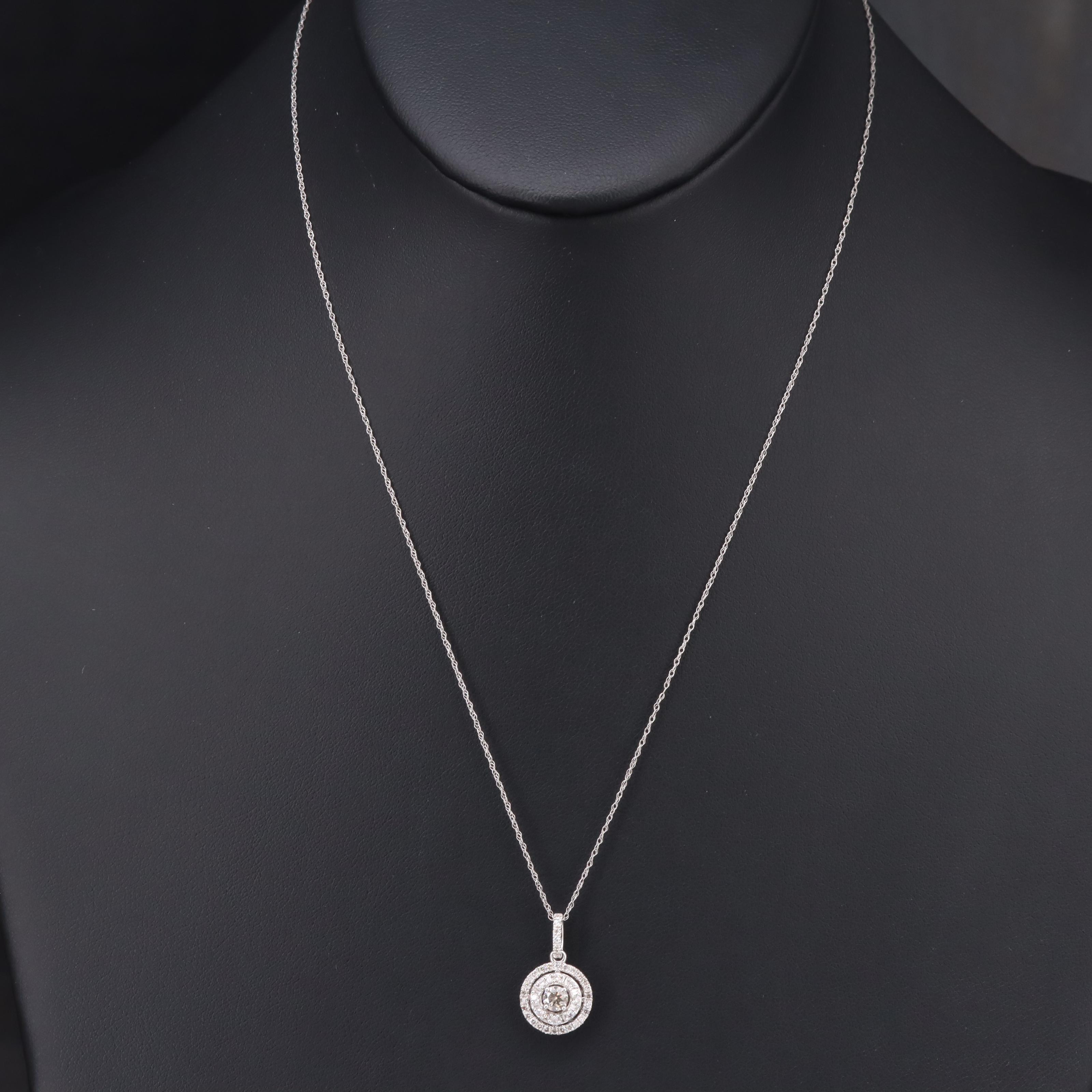 10K 0.63 CTW Diamond Halo Pendant Necklace