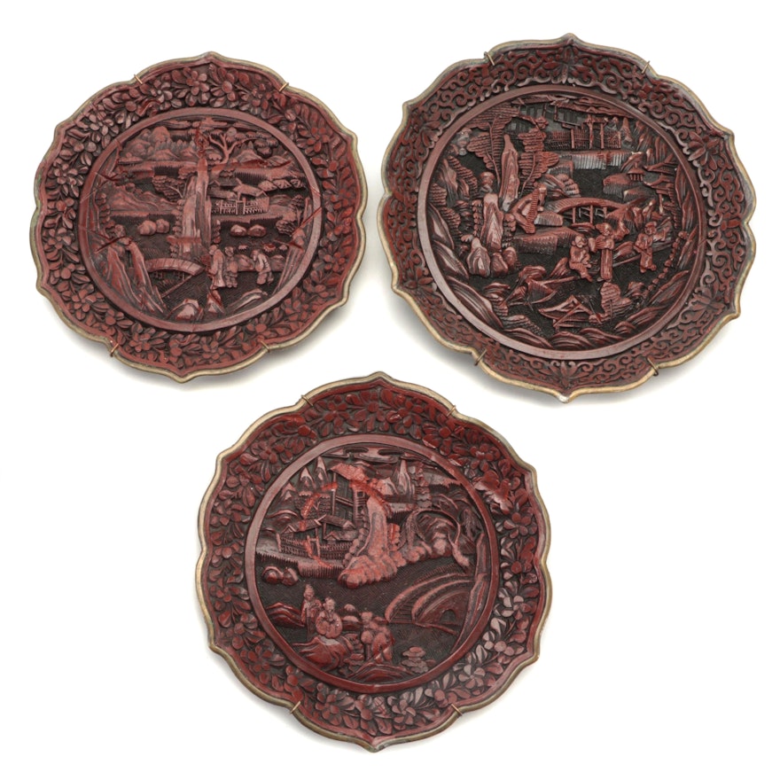 Chinese Republic Period Cinnabar Plates