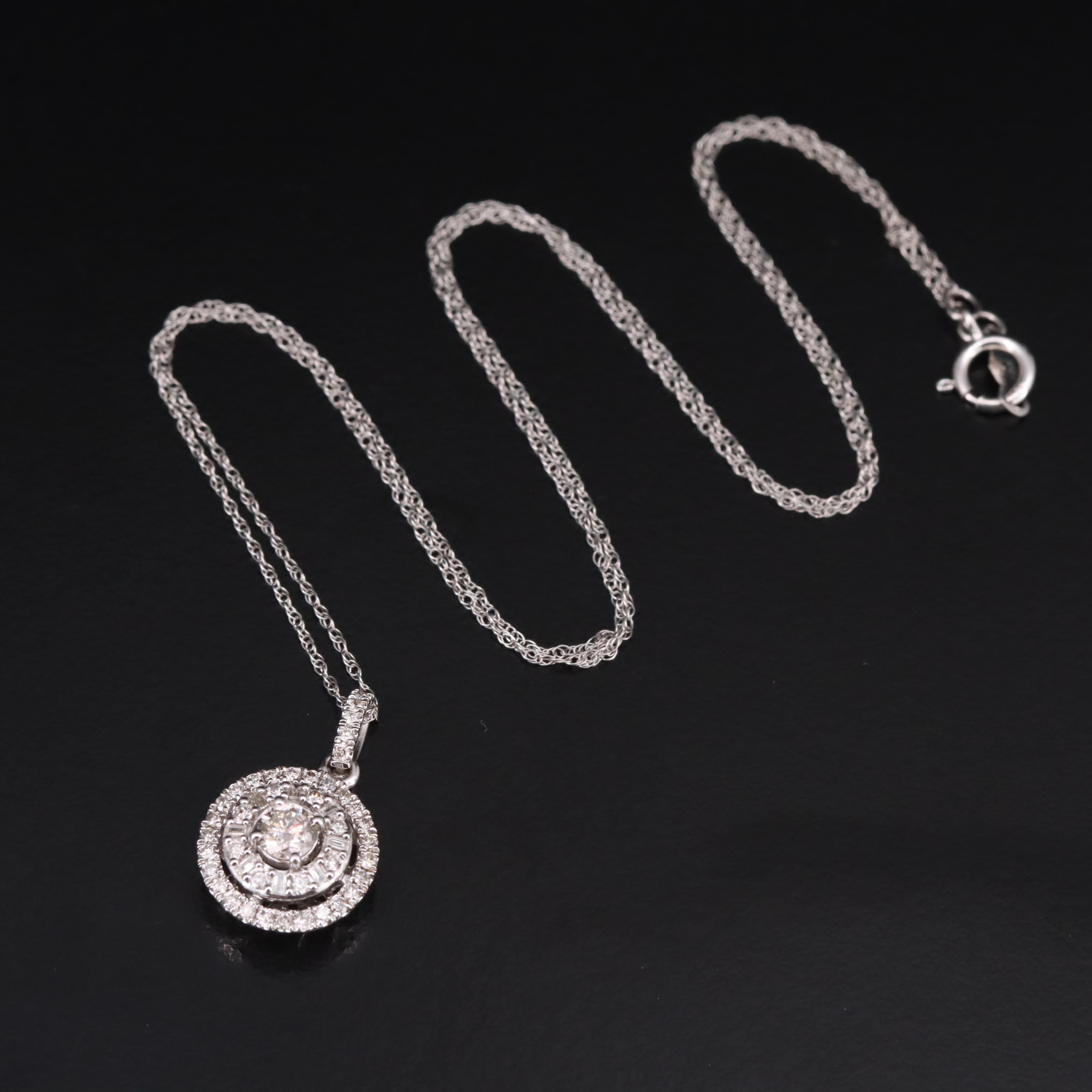 10K 0.63 CTW Diamond Halo Pendant Necklace