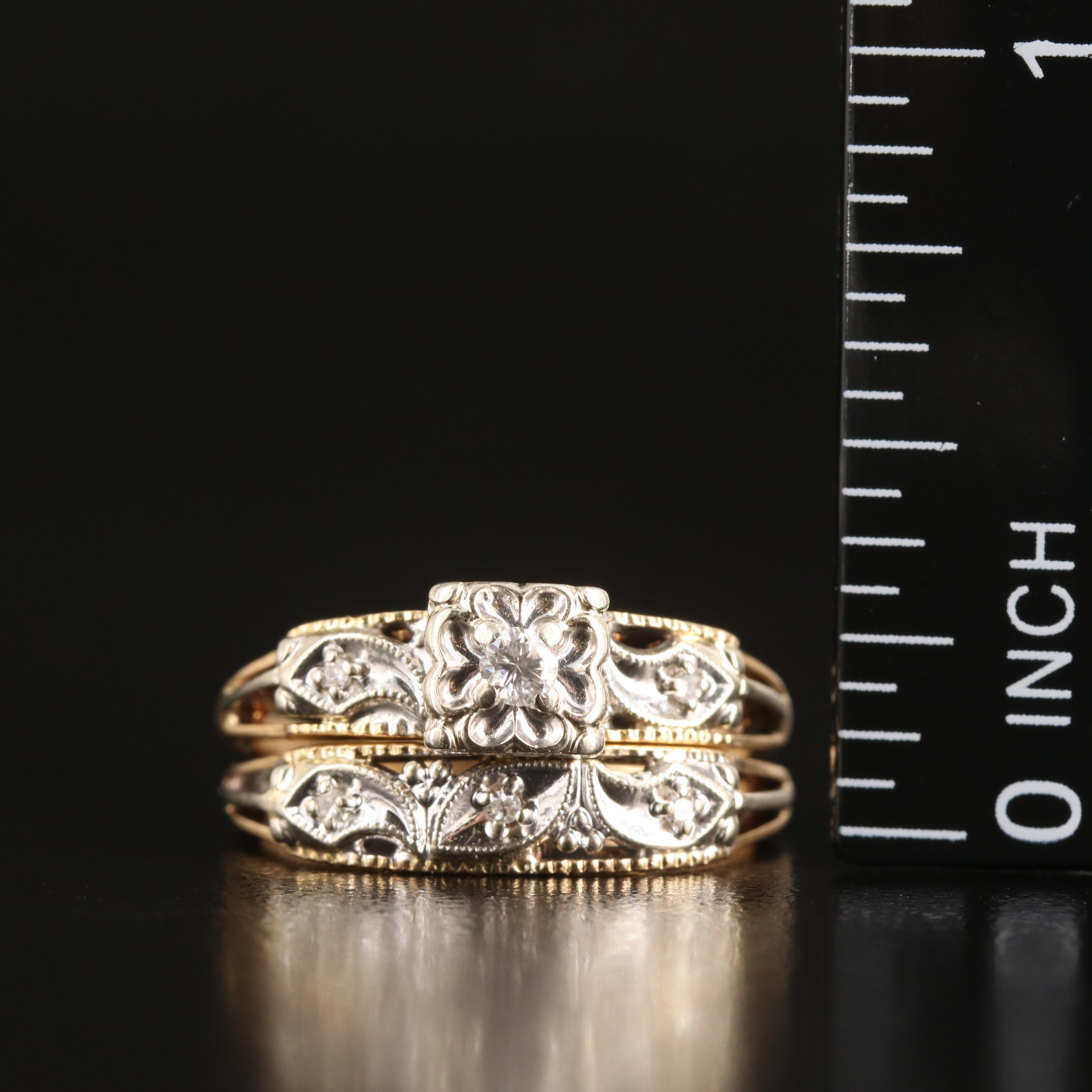 Vintage 14K 0.06 CTW Diamond Ring Set