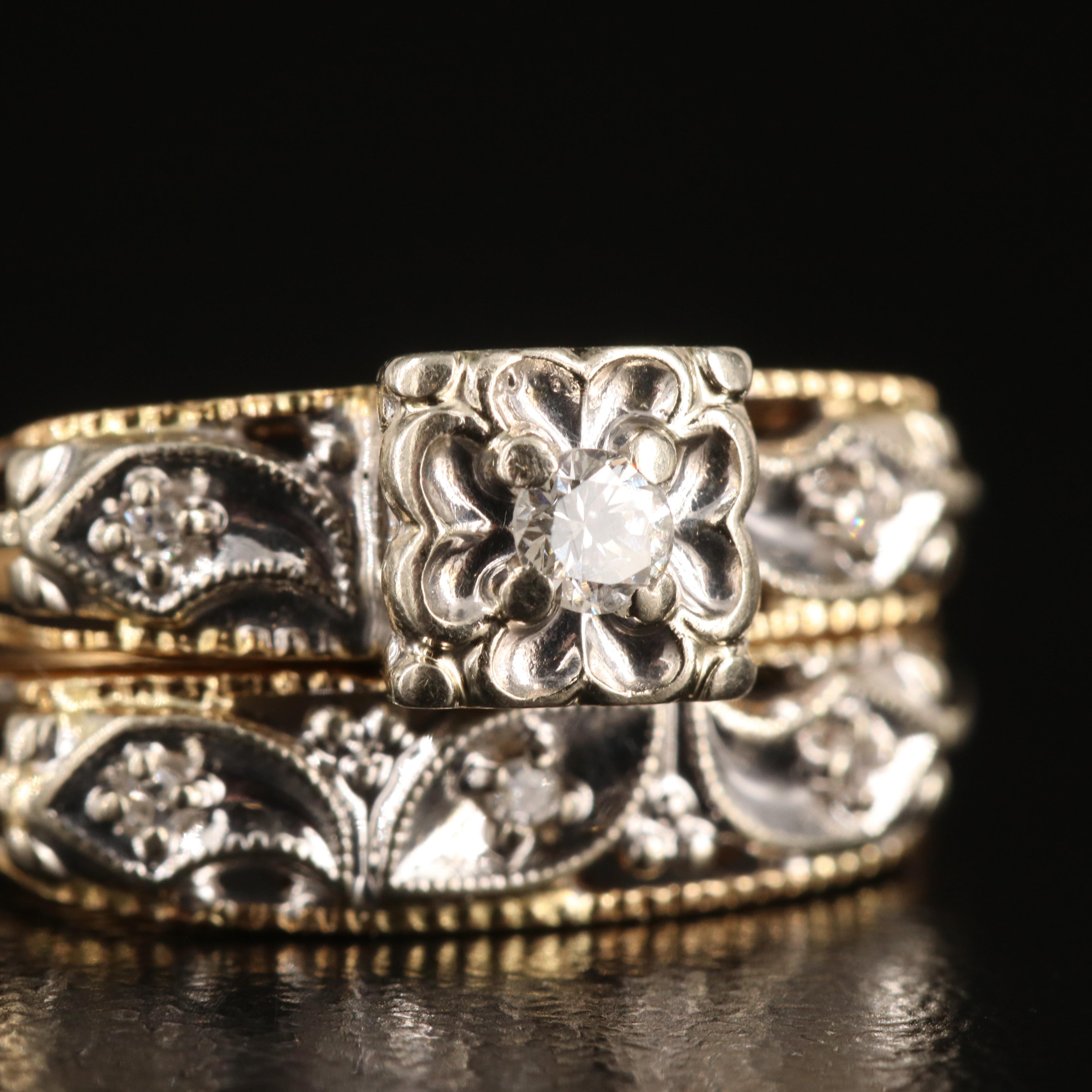 Vintage 14K 0.06 CTW Diamond Ring Set