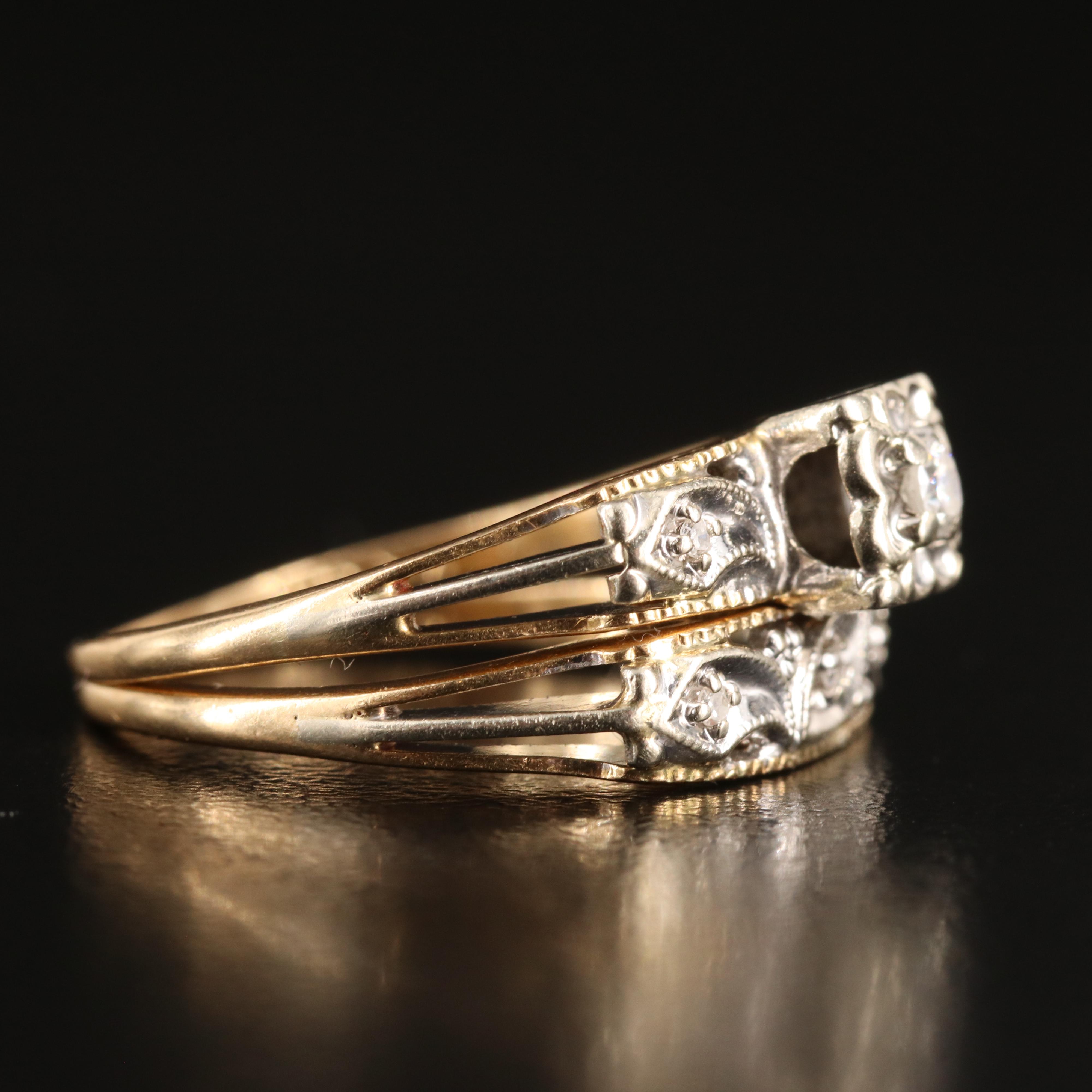 Vintage 14K 0.06 CTW Diamond Ring Set