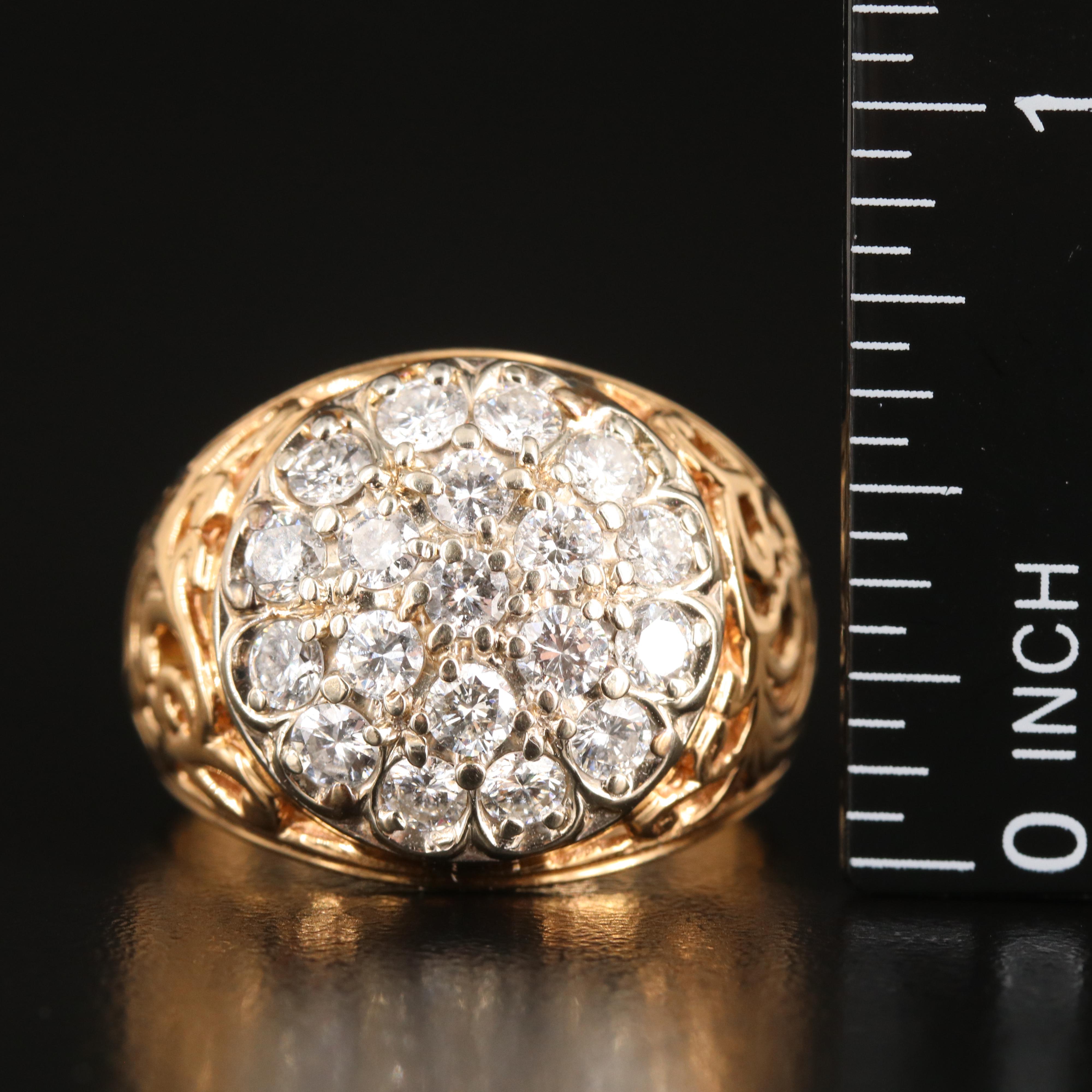14K 1.52 CTW Diamond Cluster Ring with Scroll Detail