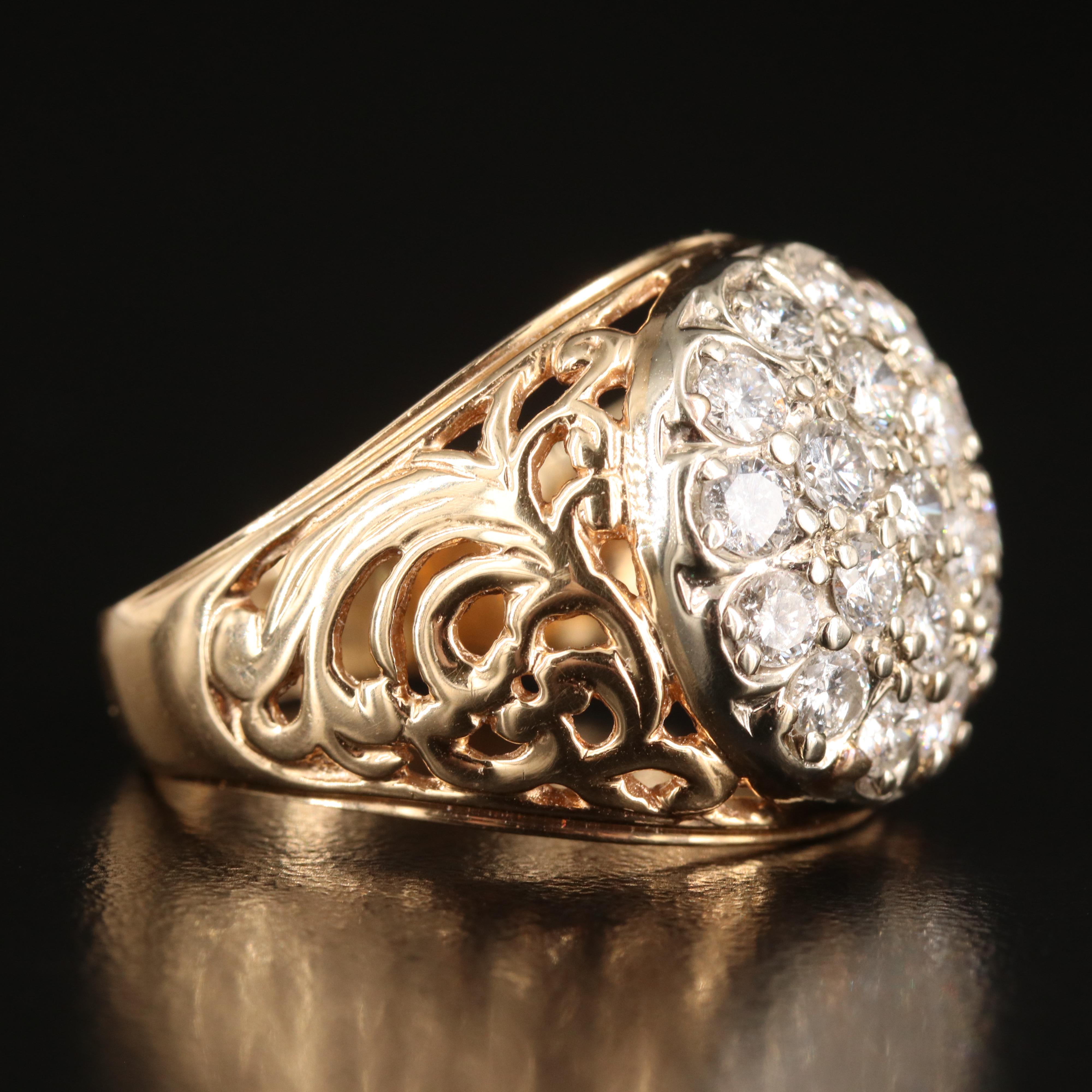 14K 1.52 CTW Diamond Cluster Ring with Scroll Detail