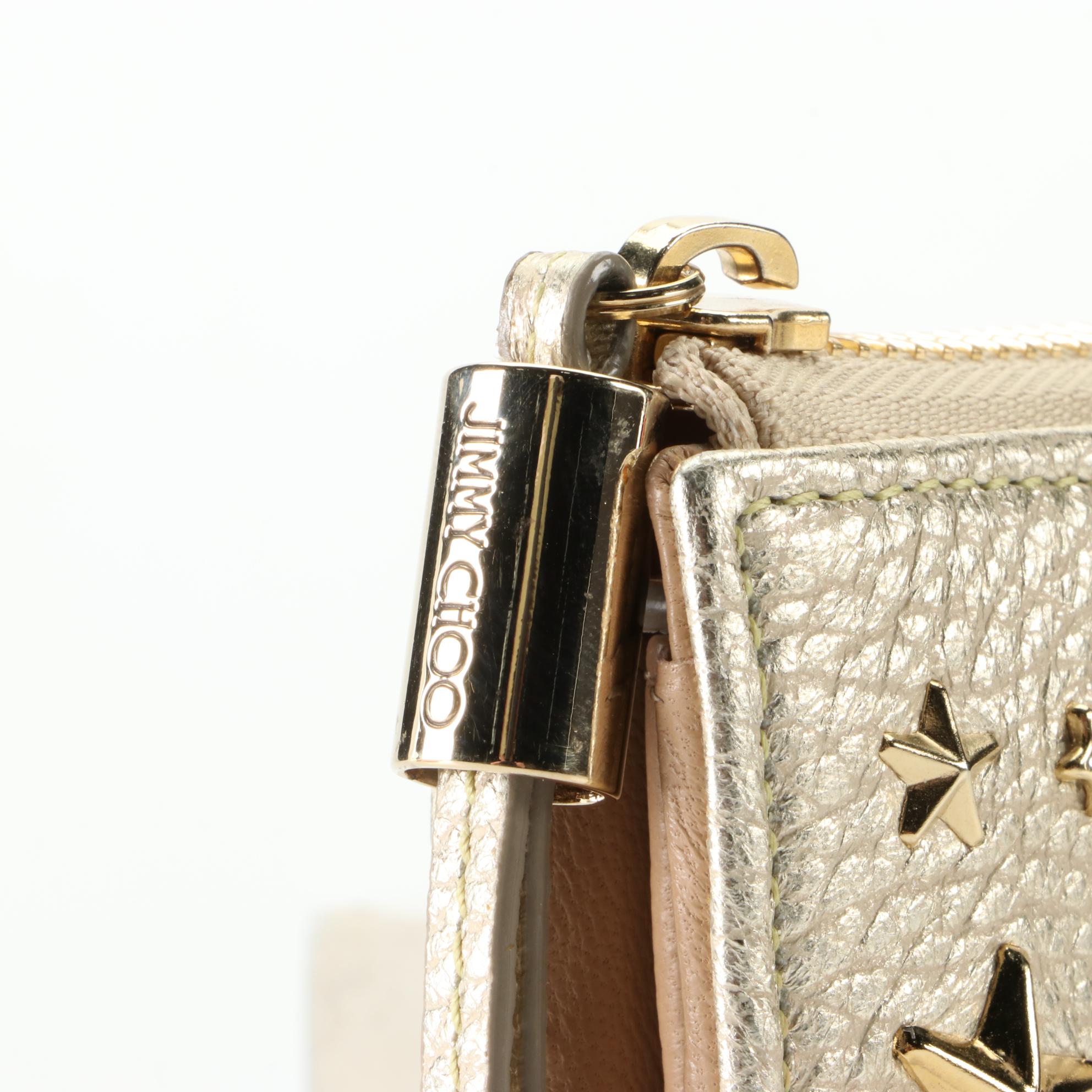 Jimmy Choo Vera Star/Crystal Wallet in Washed Metallic Deerskin with Box