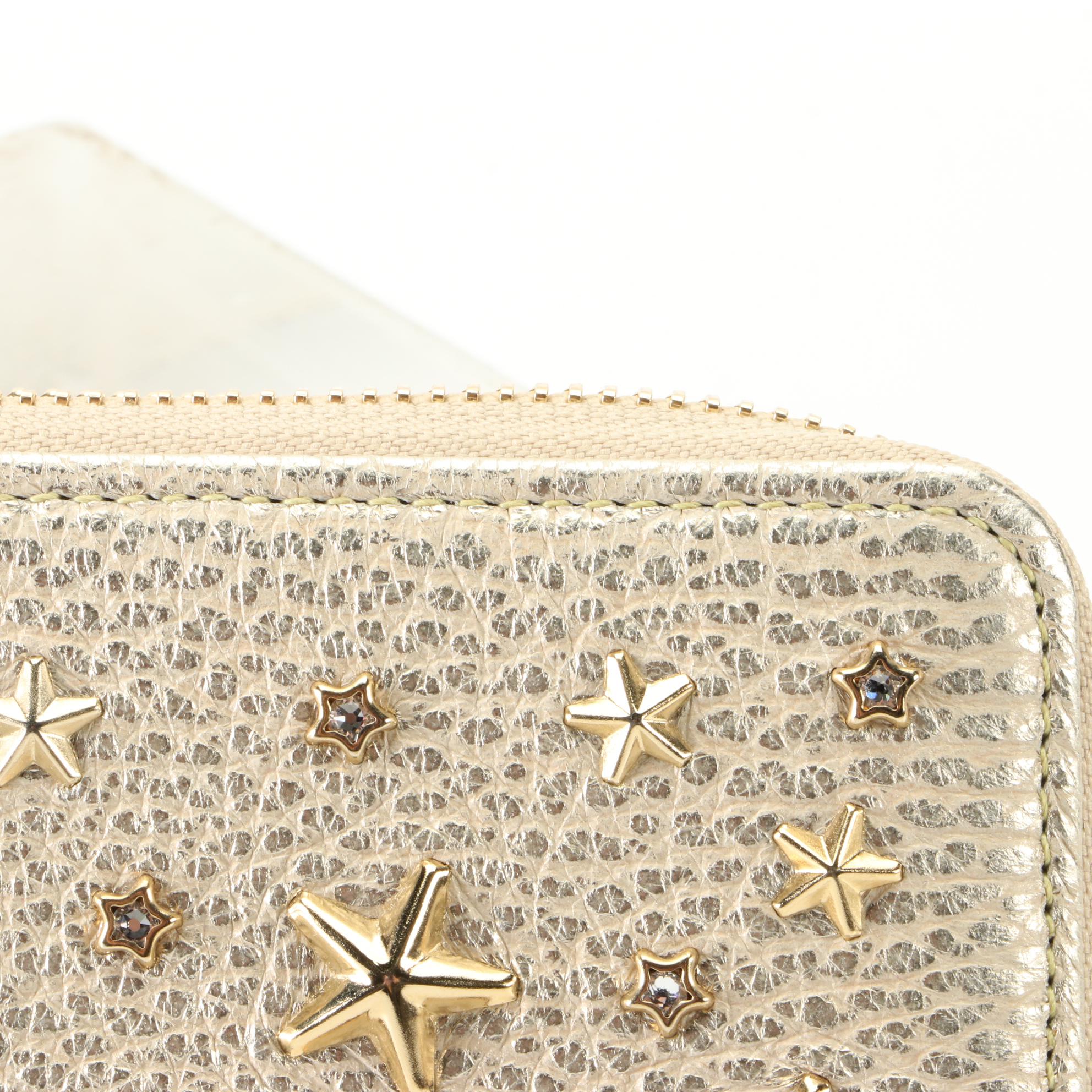 Jimmy Choo Vera Star/Crystal Wallet in Washed Metallic Deerskin with Box