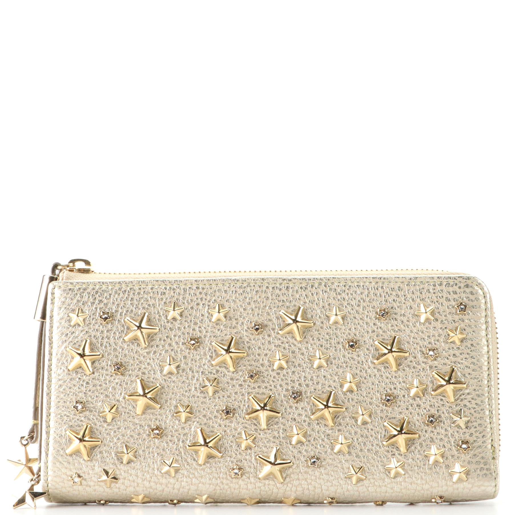 Jimmy Choo Vera Star/Crystal Wallet in Washed Metallic Deerskin with Box