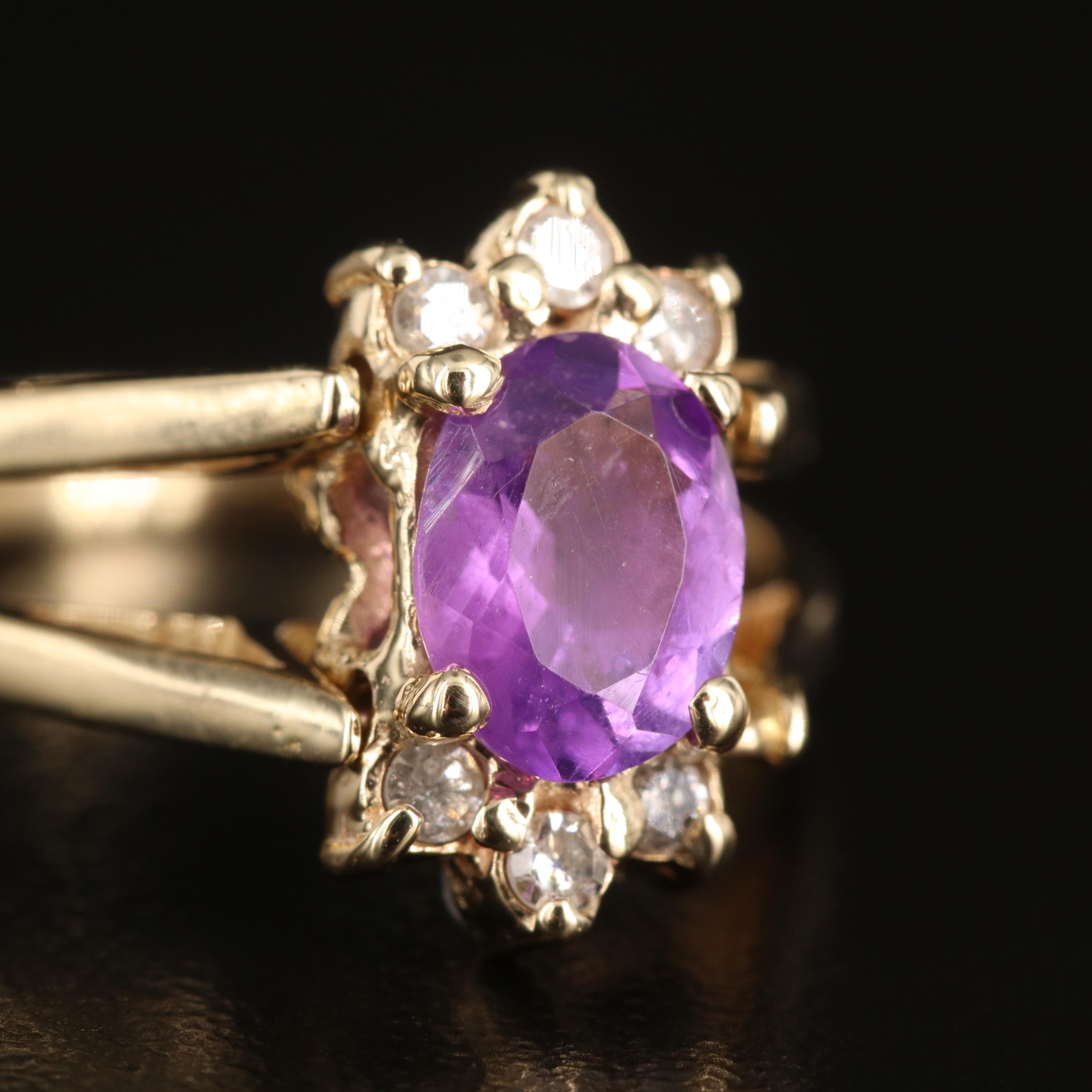 14K Amethyst and Diamond Reversible Ring