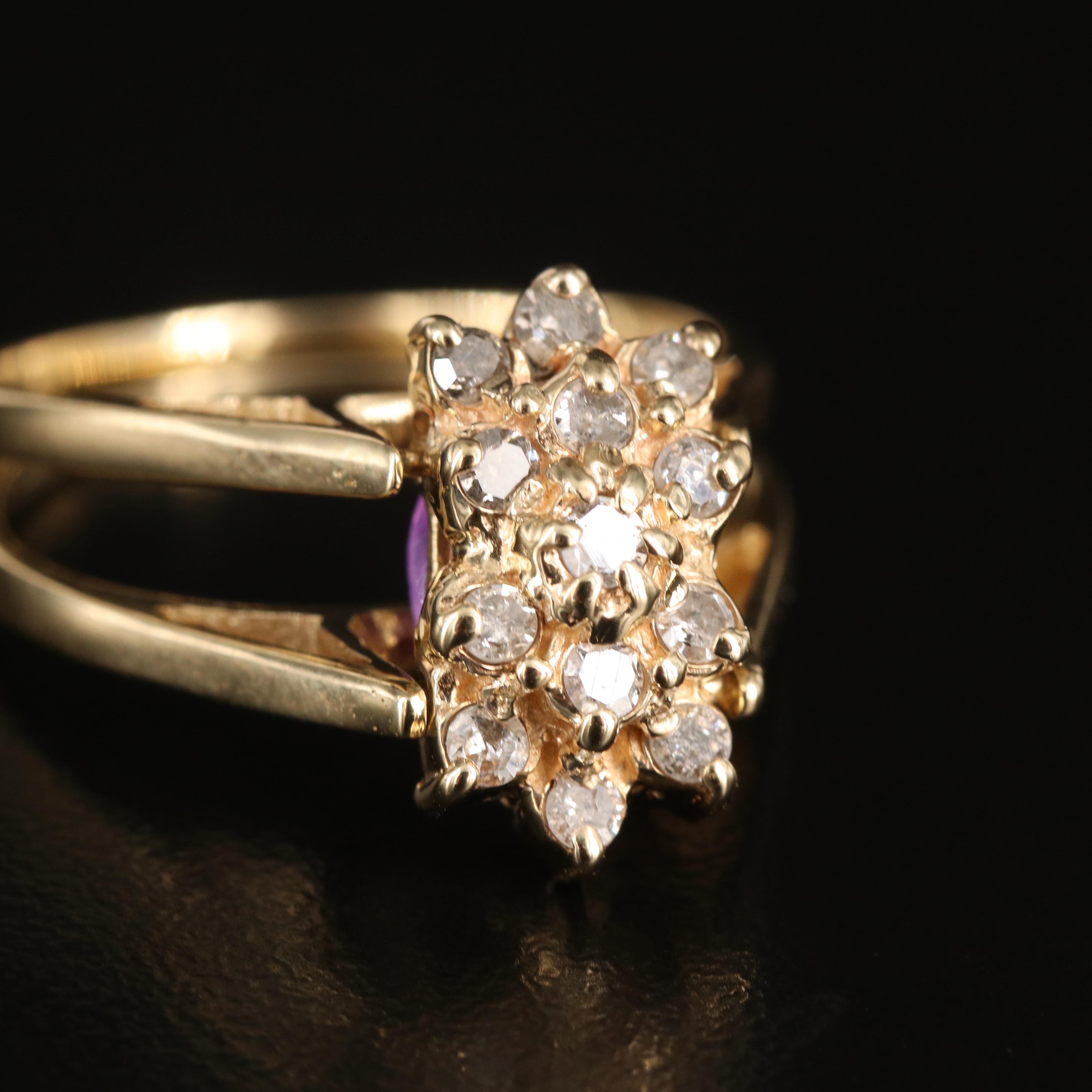 14K Amethyst and Diamond Reversible Ring