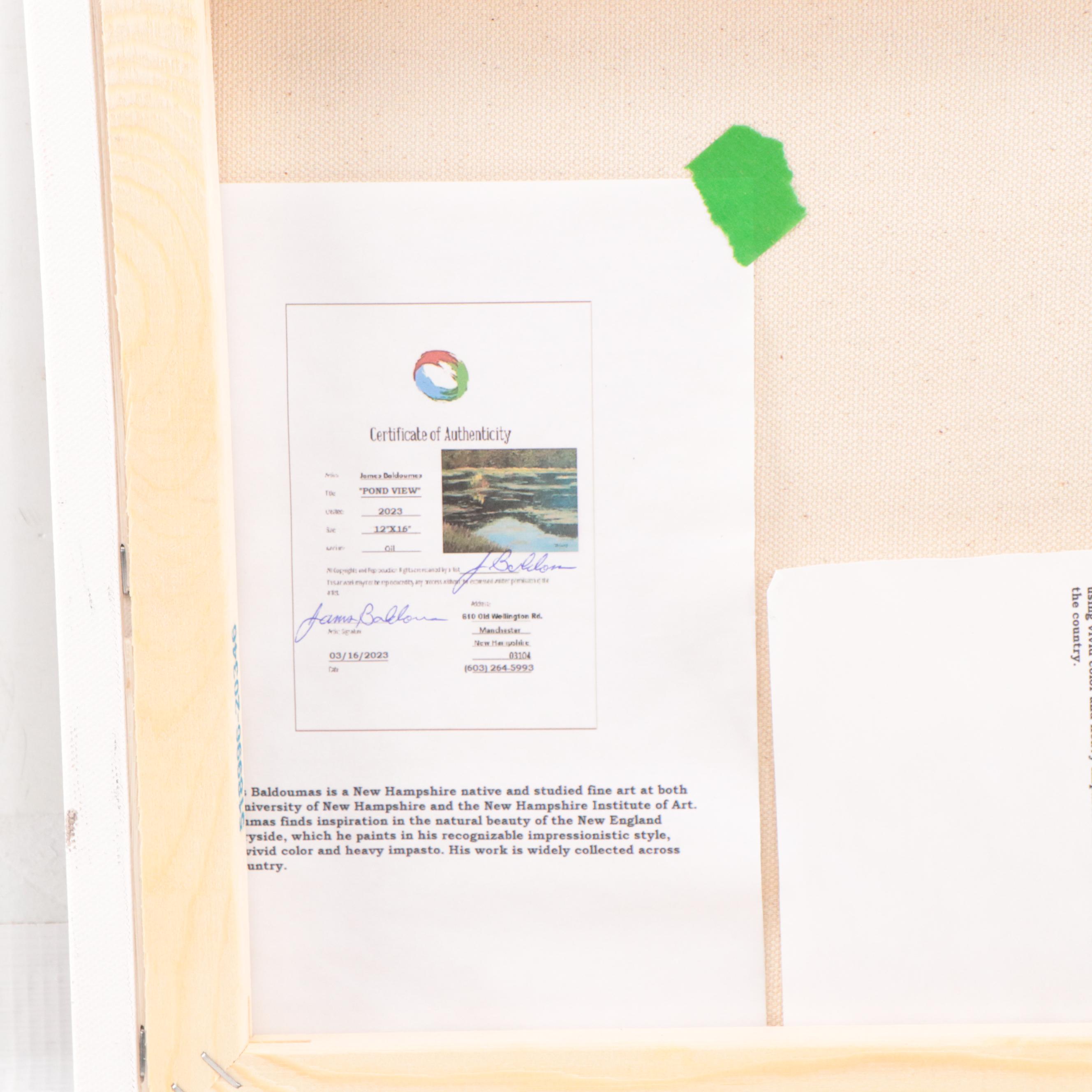 James Baldoumas Oil Painting "Pond View," 2023