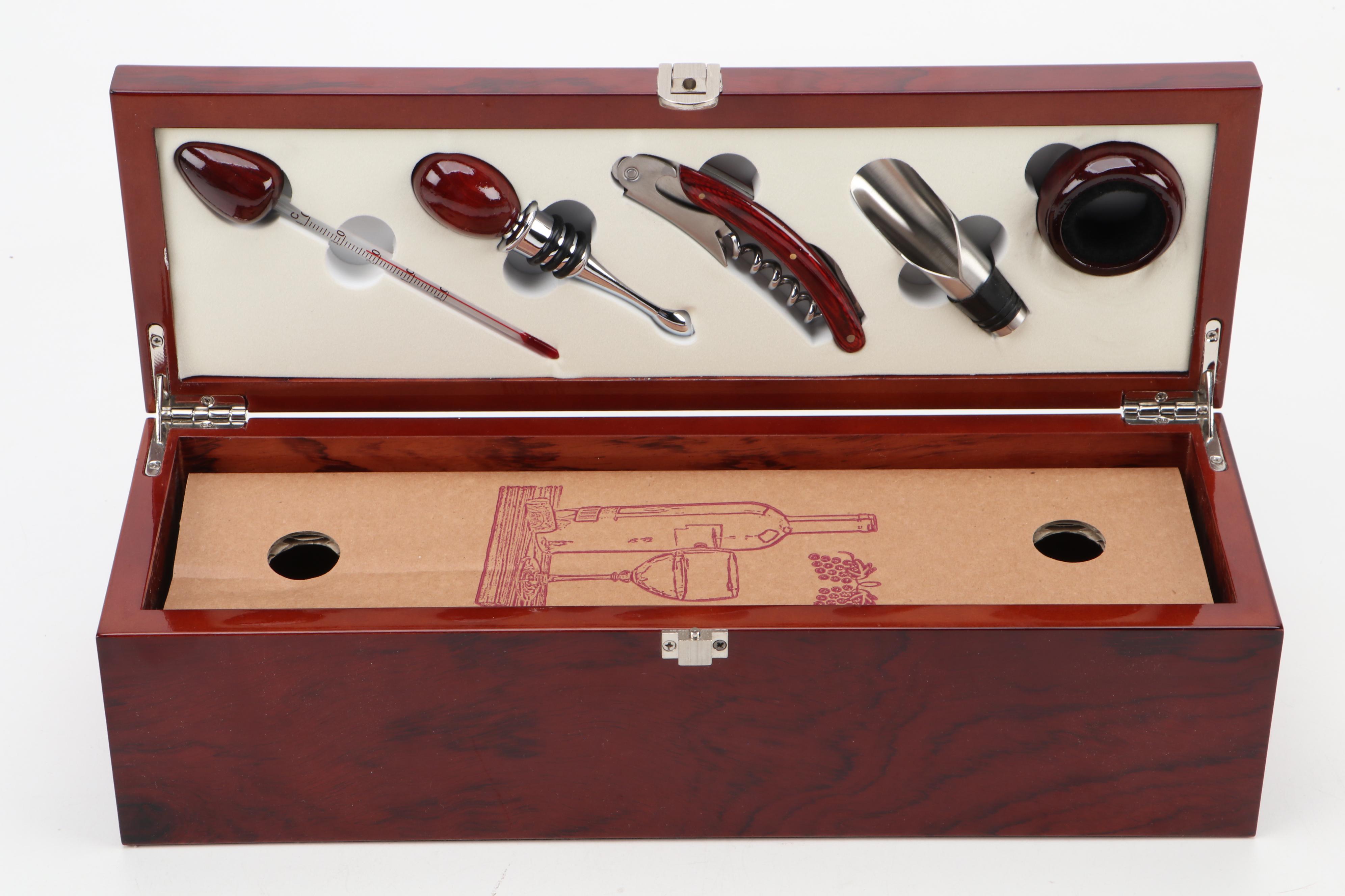 Lacquered Wood Wine Box with Tools