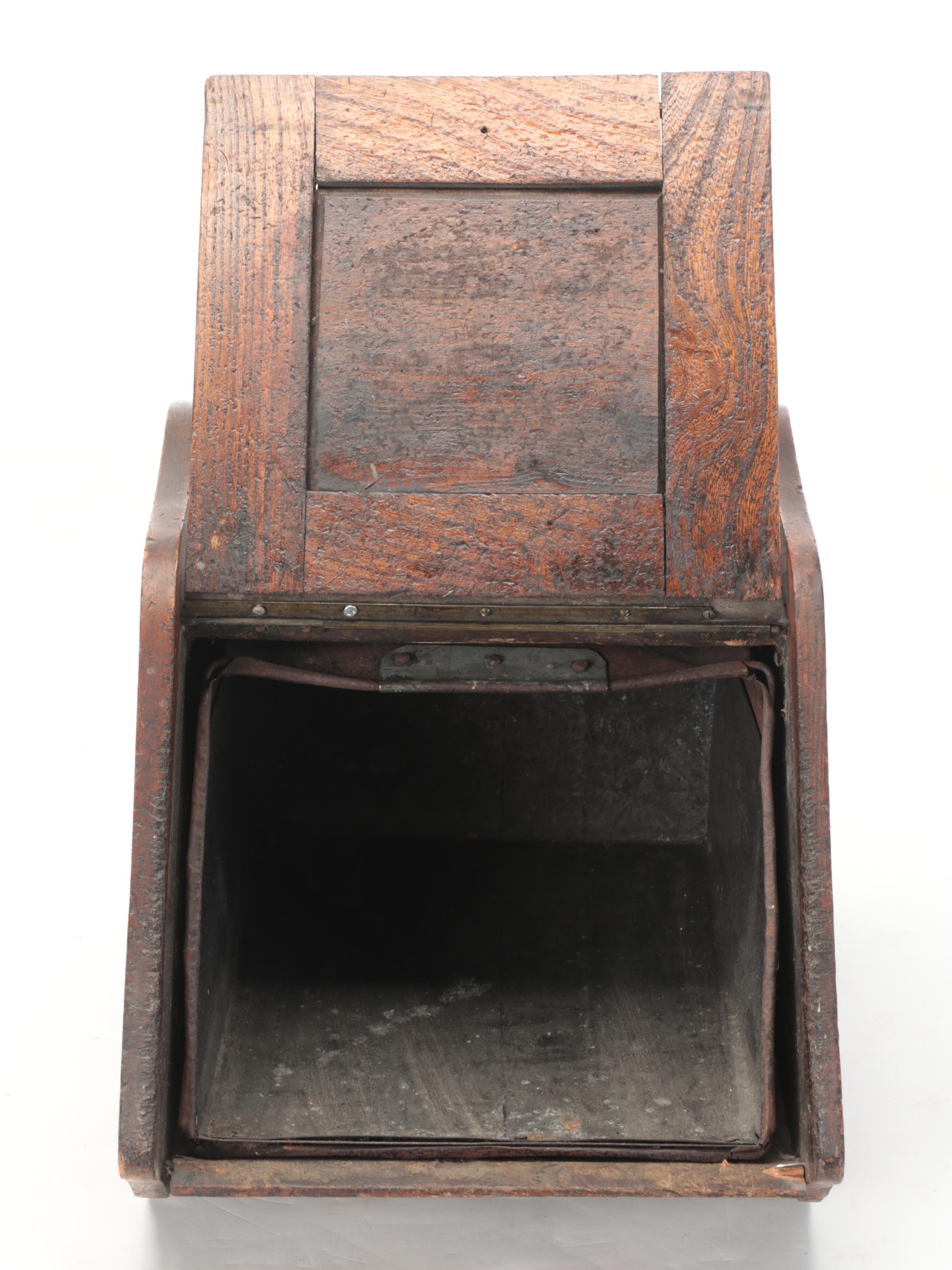 English Oak Wood Coal Scuttle, Early 20th Century