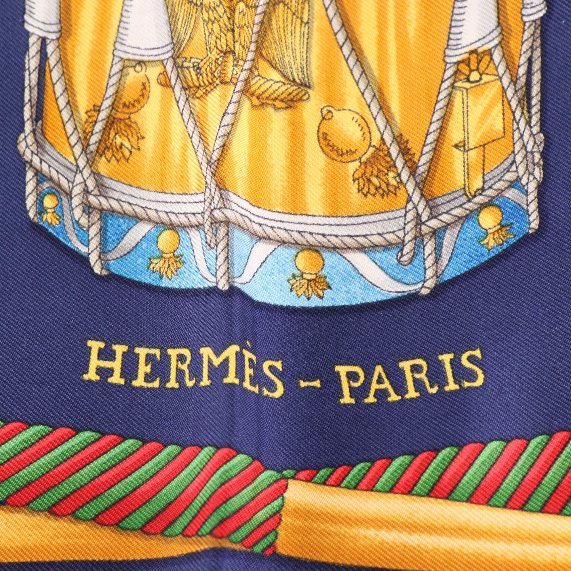 Hermès "Les Tambours" Scarf 90 in Silk Twill