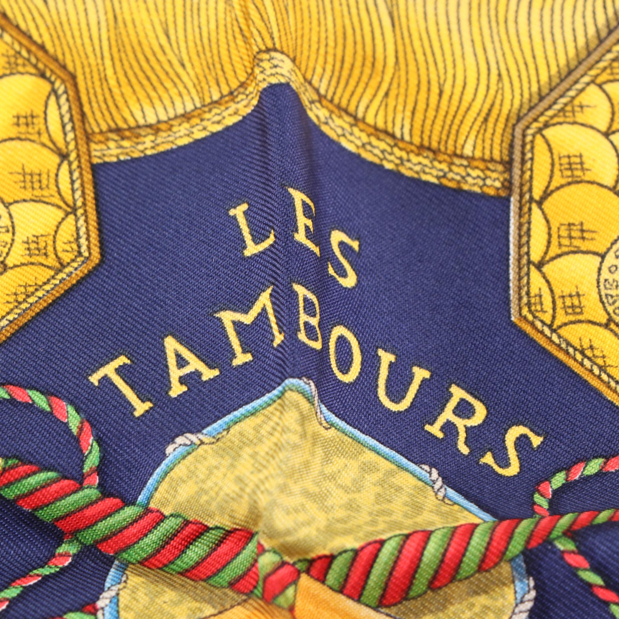 Hermès "Les Tambours" Scarf 90 in Silk Twill