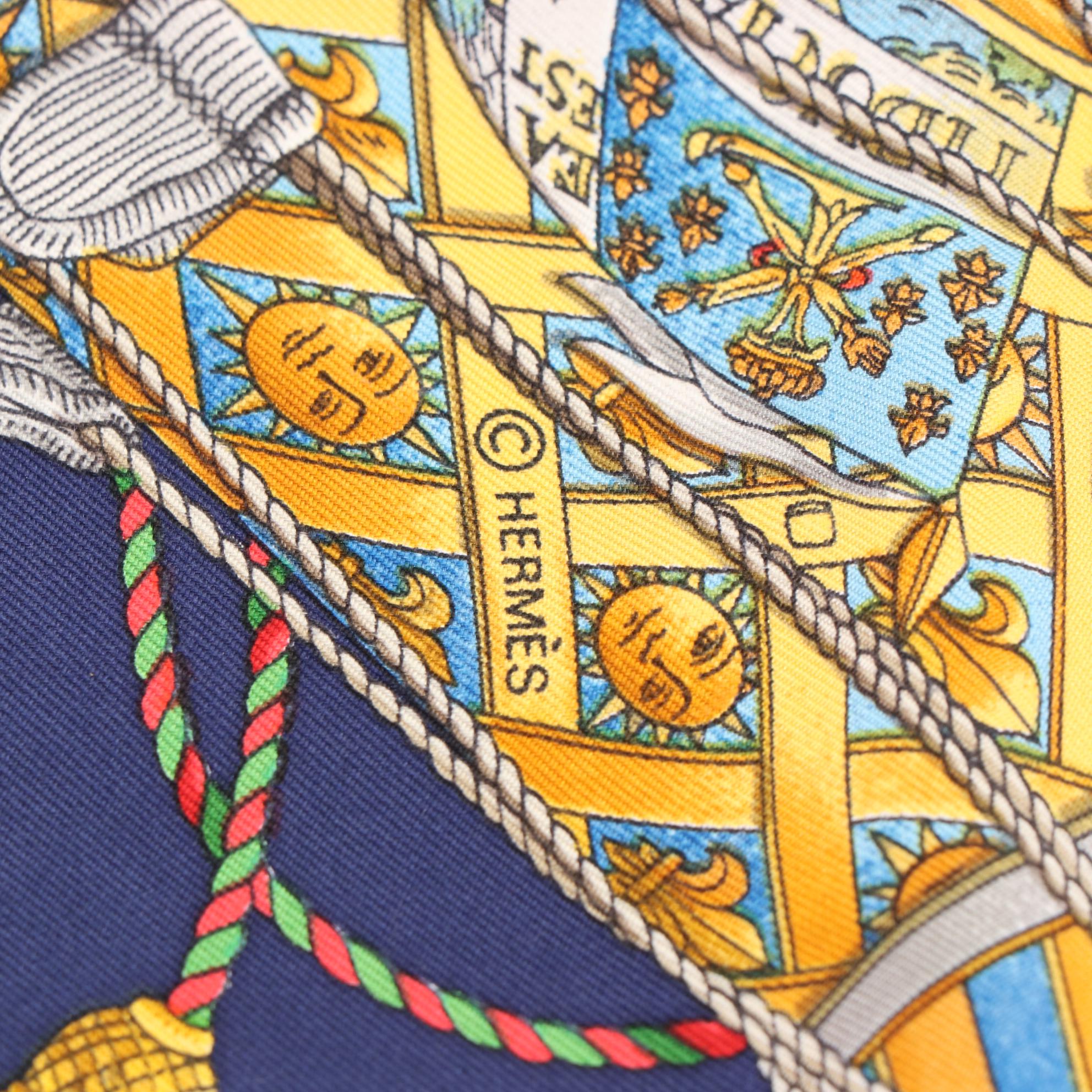 Hermès "Les Tambours" Scarf 90 in Silk Twill