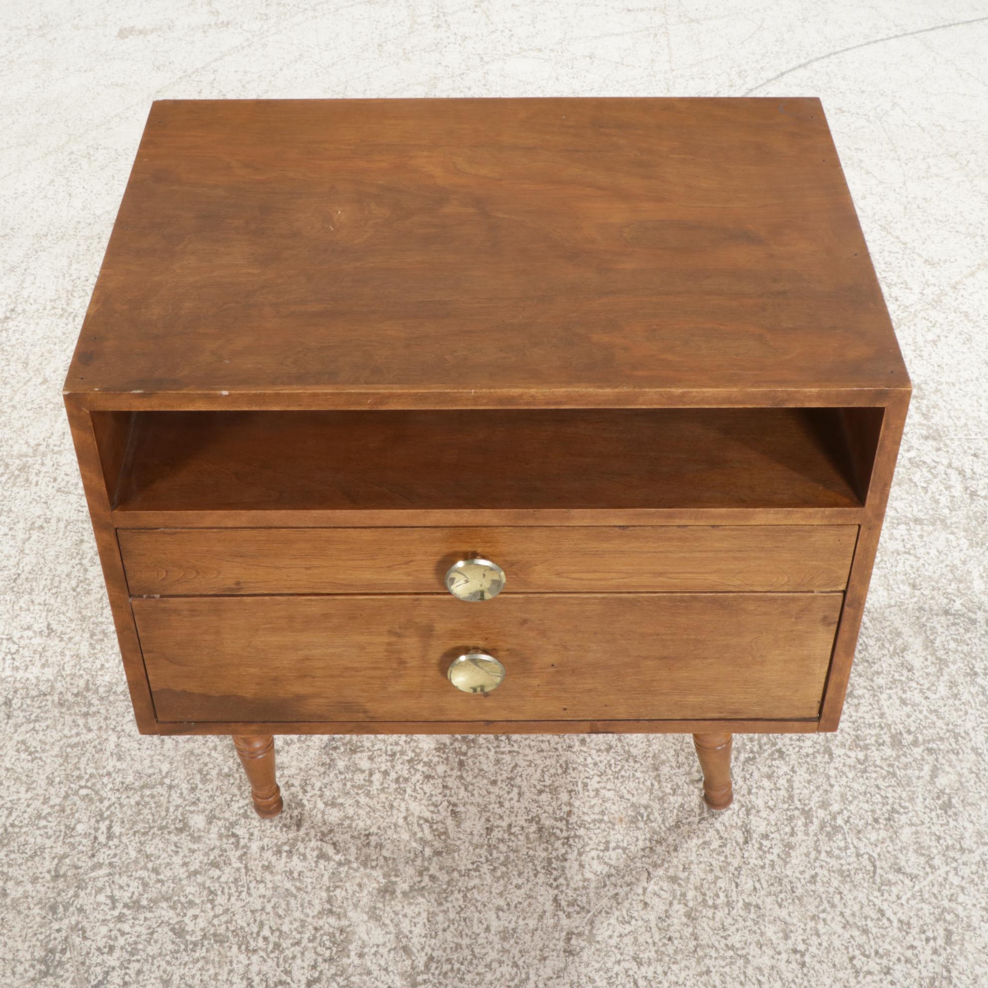 Mid Century Modern Style Walnut Stained Two-Drawer Nightstand