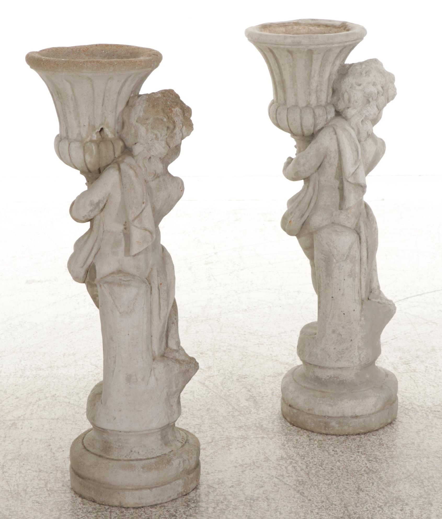 Pair of Cast Concrete Figural Garden Planters