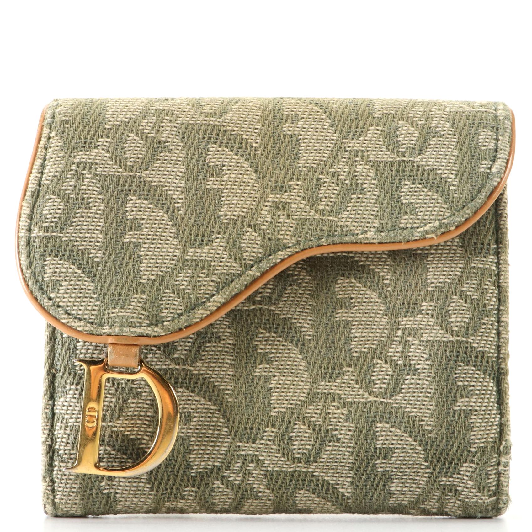 Christian Dior Compact Saddle Wallet in Dior Oblique Jacquard and Leather
