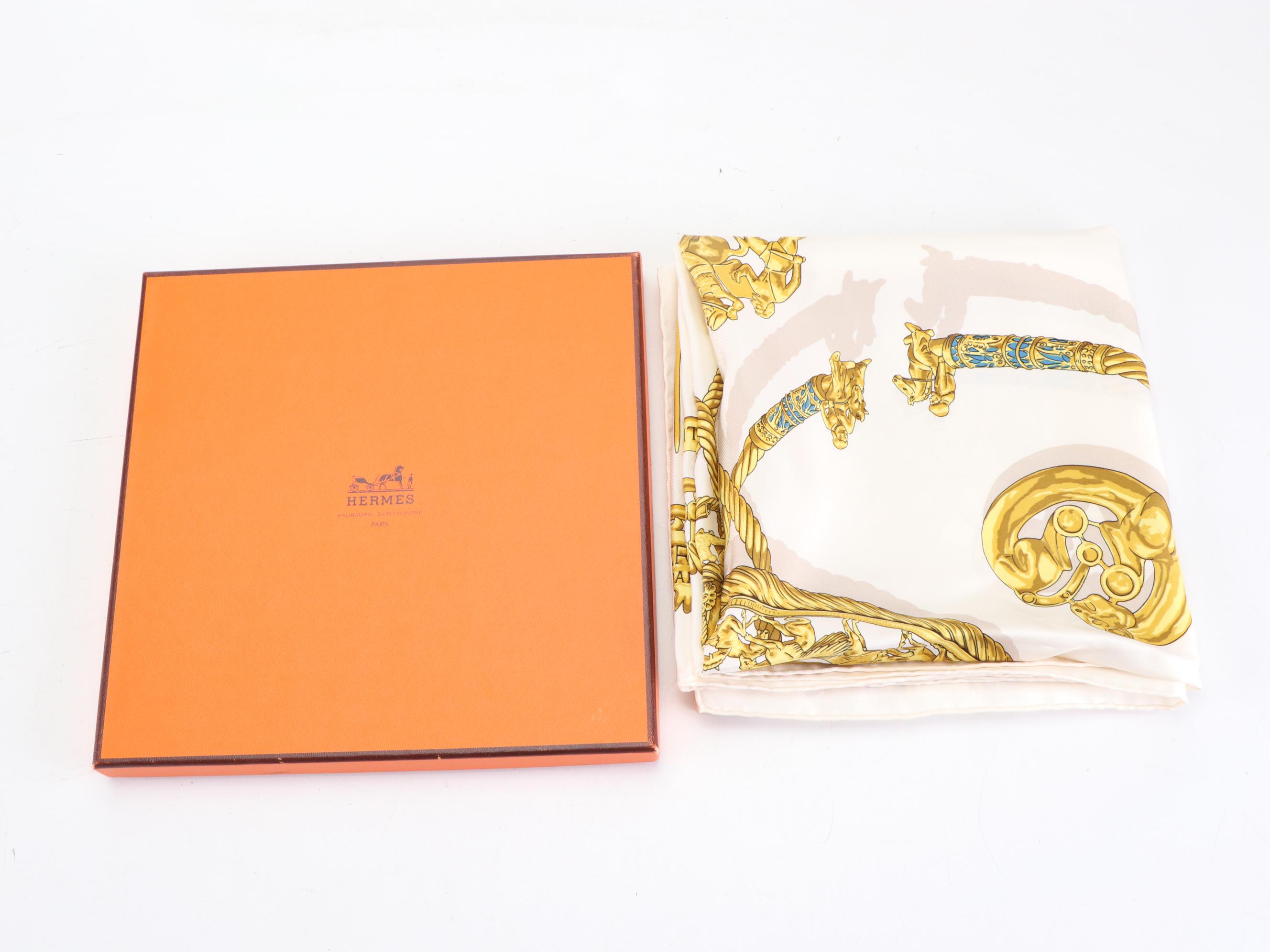 Hermès "Les Cavaliers d'Or" Scarf 90 in Silk Twill with Box