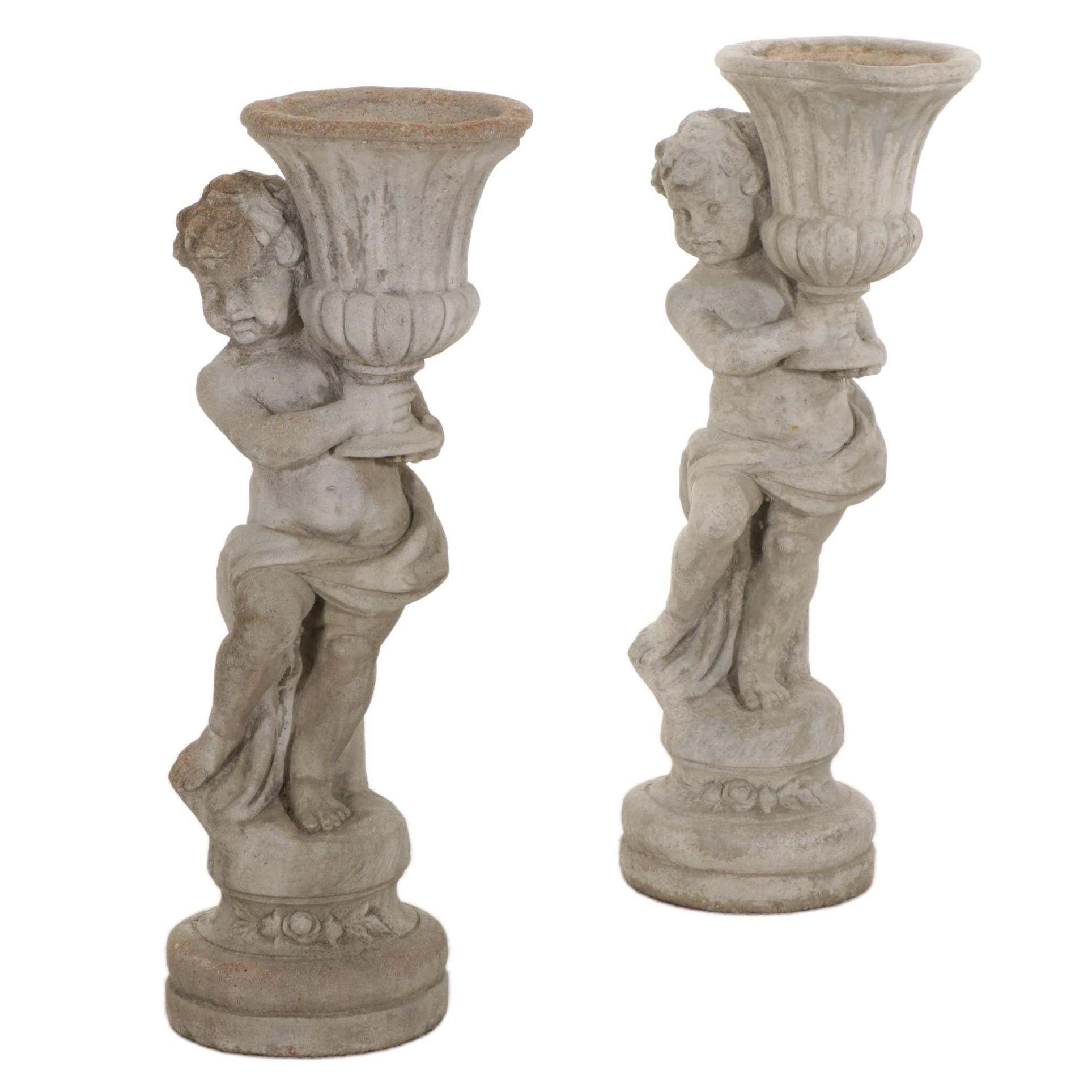 Pair of Cast Concrete Figural Garden Planters