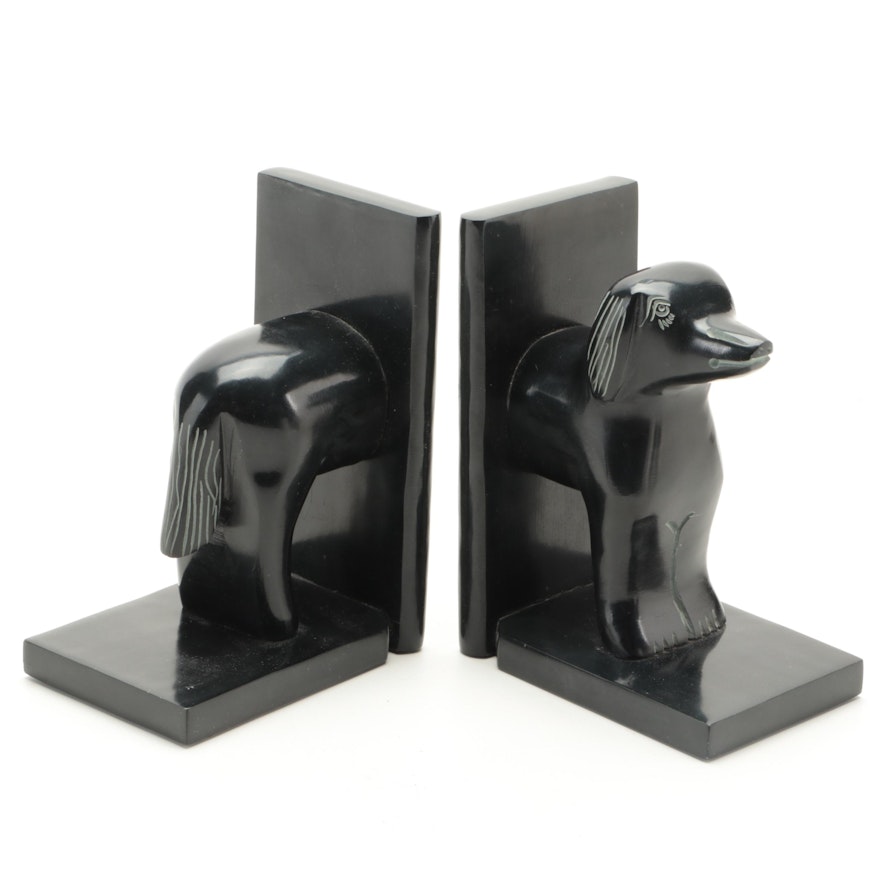 Carved Stone Dog-Form Bookends