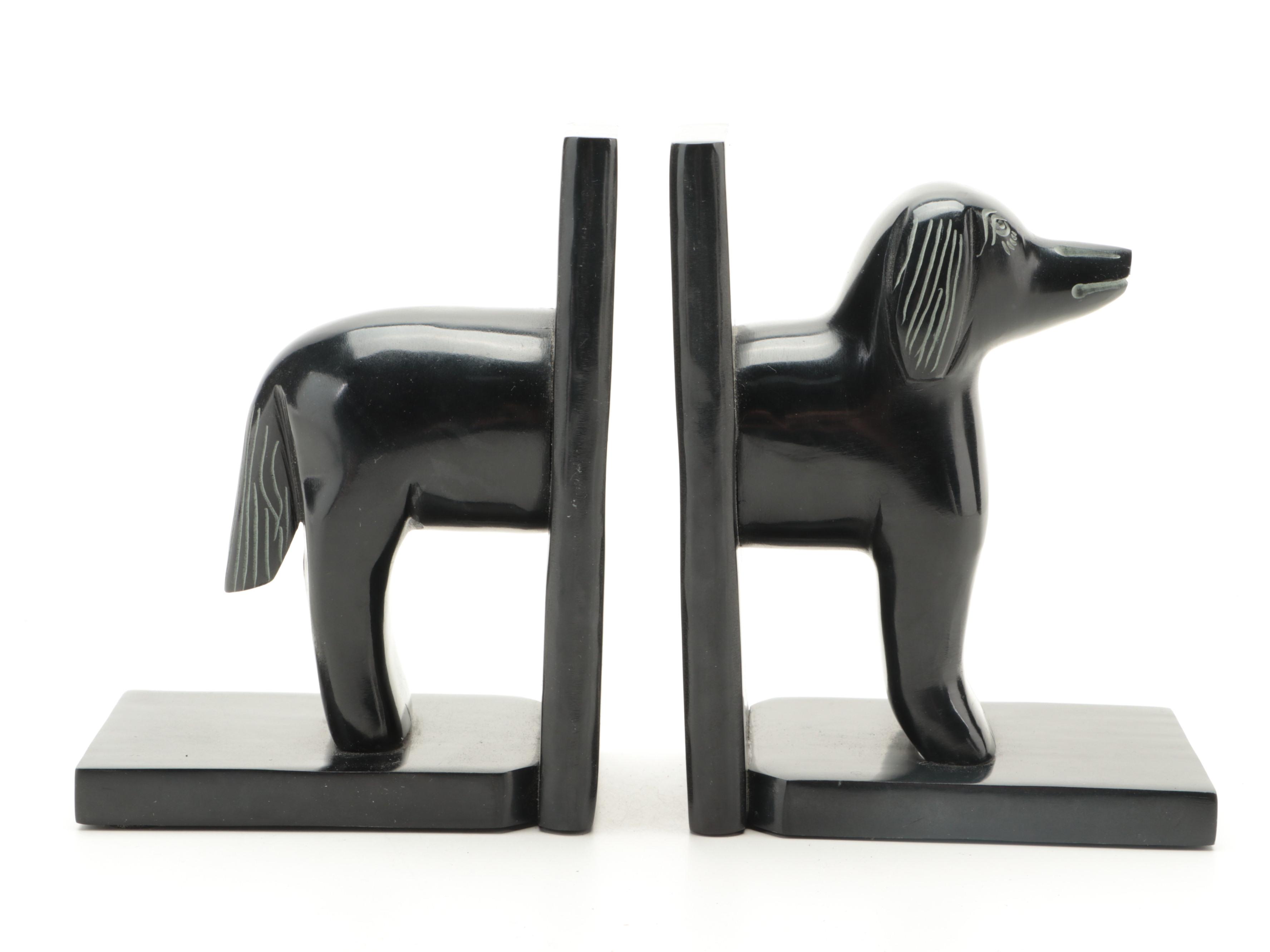 Carved Stone Dog-Form Bookends