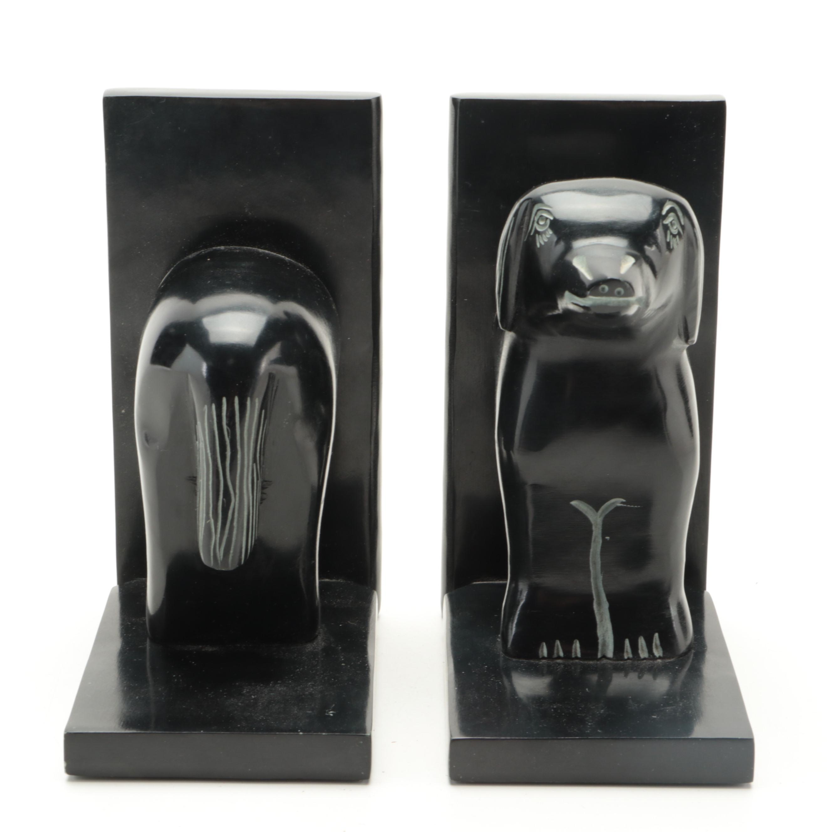 Carved Stone Dog-Form Bookends