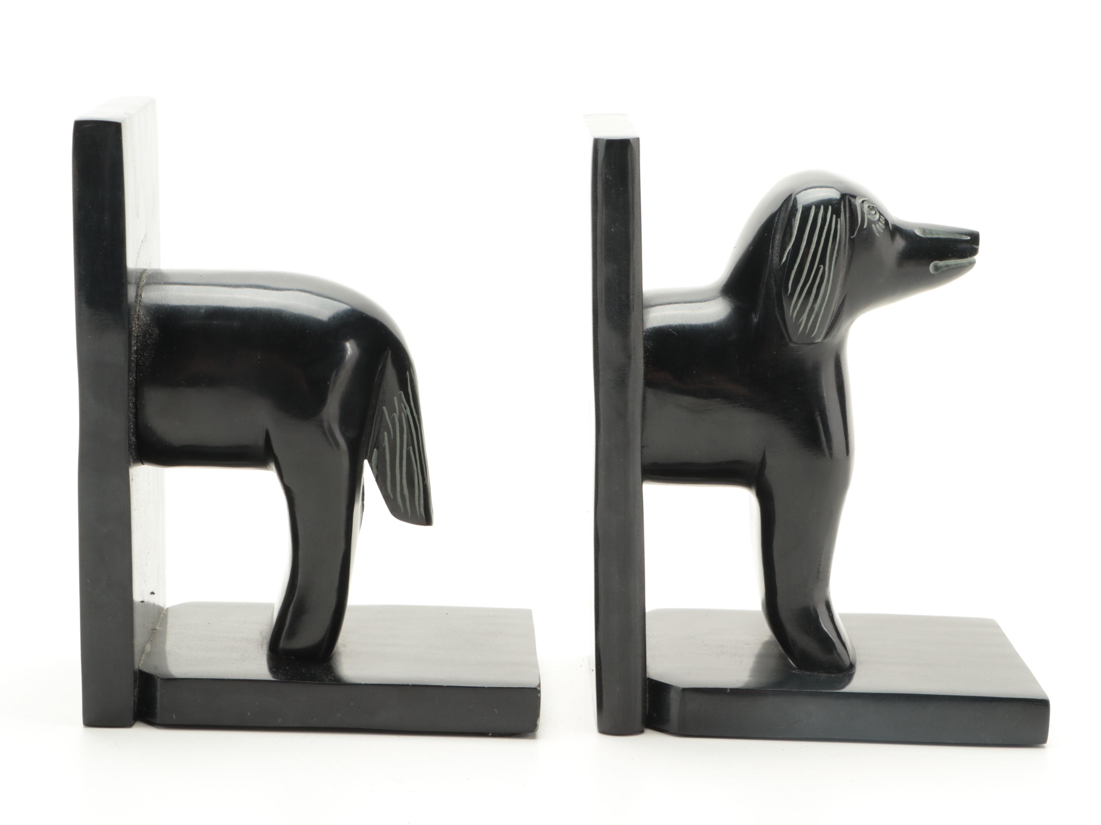 Carved Stone Dog-Form Bookends