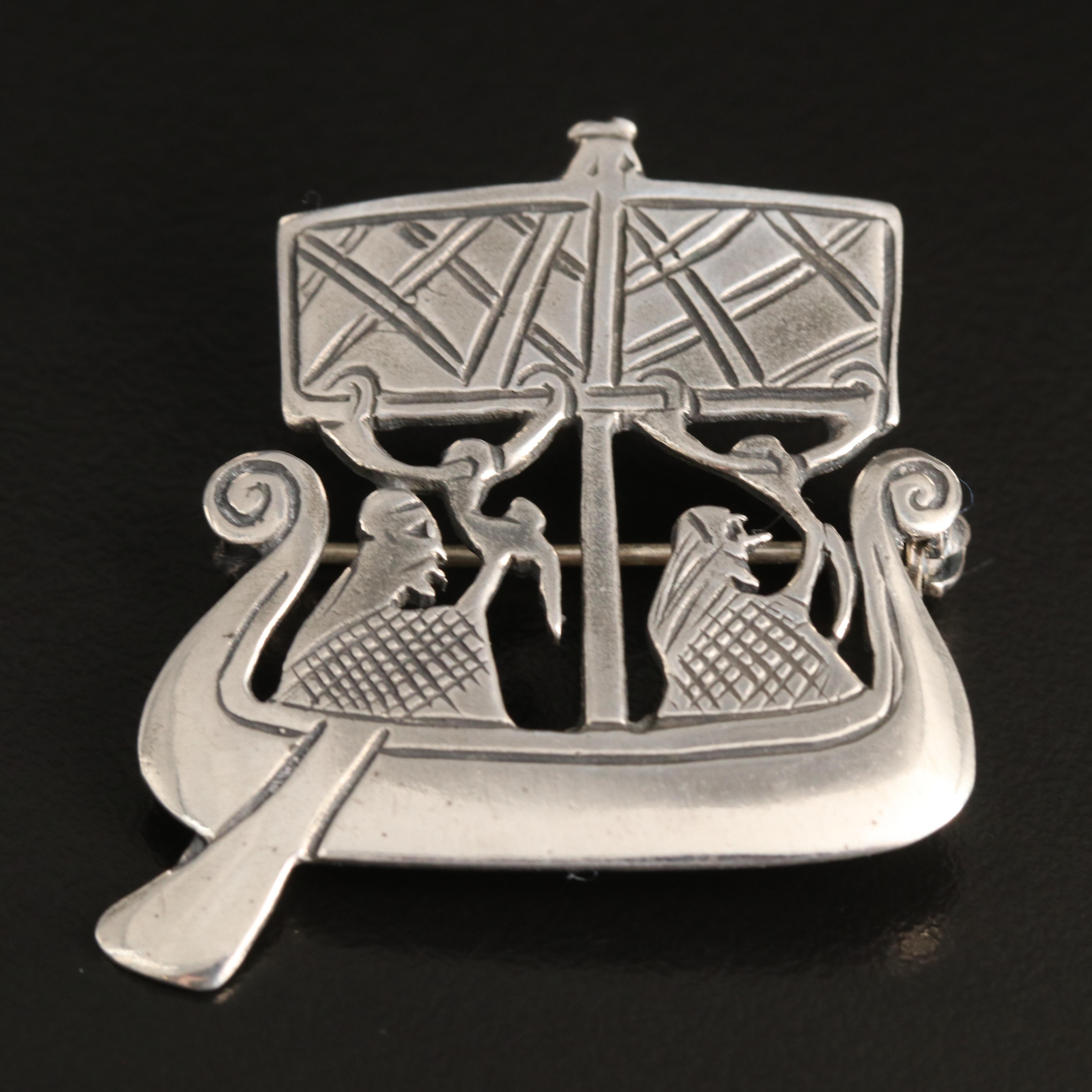 Frans Magnussen Sterling Long Ship Brooch