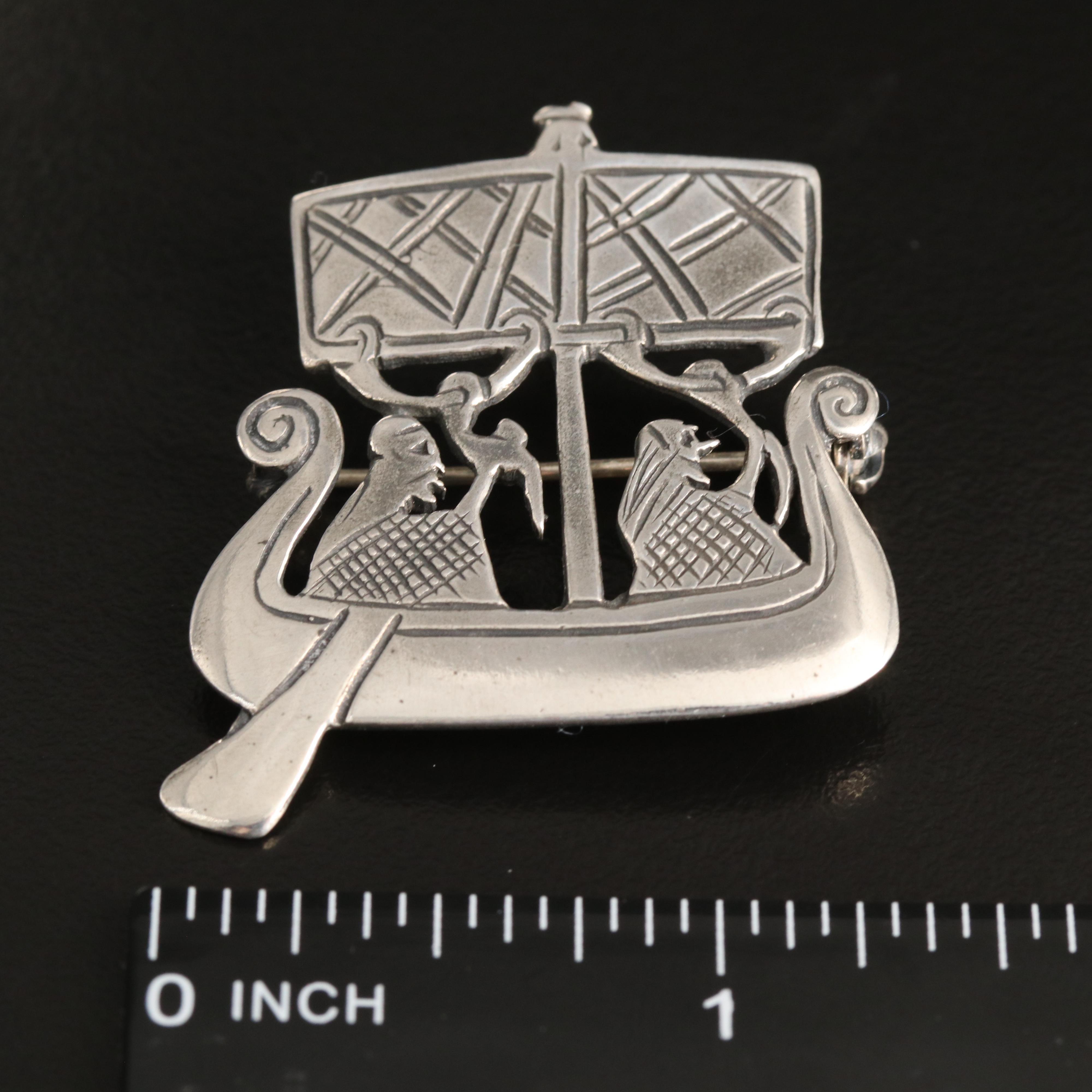 Frans Magnussen Sterling Long Ship Brooch