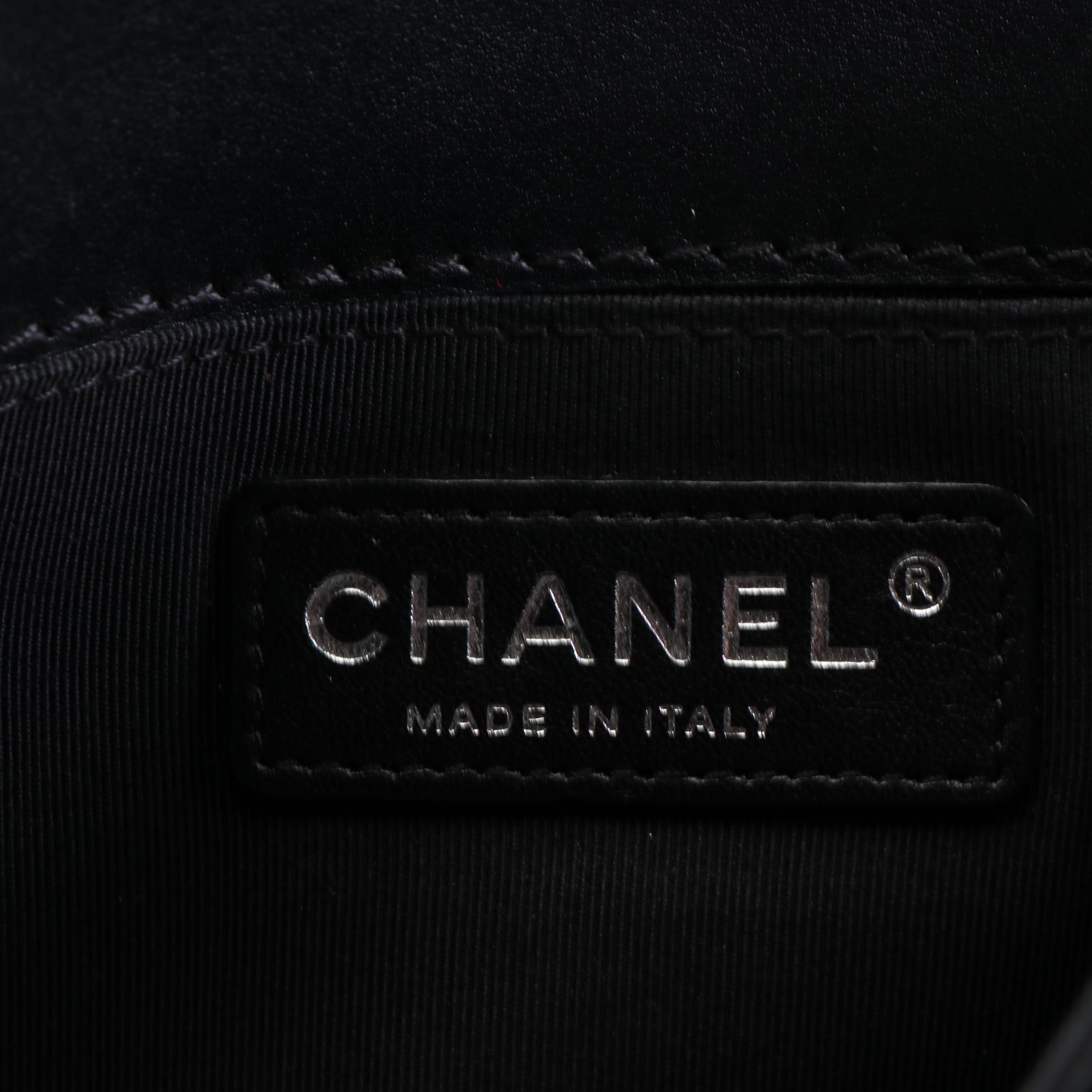 Chanel Boy Bag in Black Smooth and Quilted Patent Leather