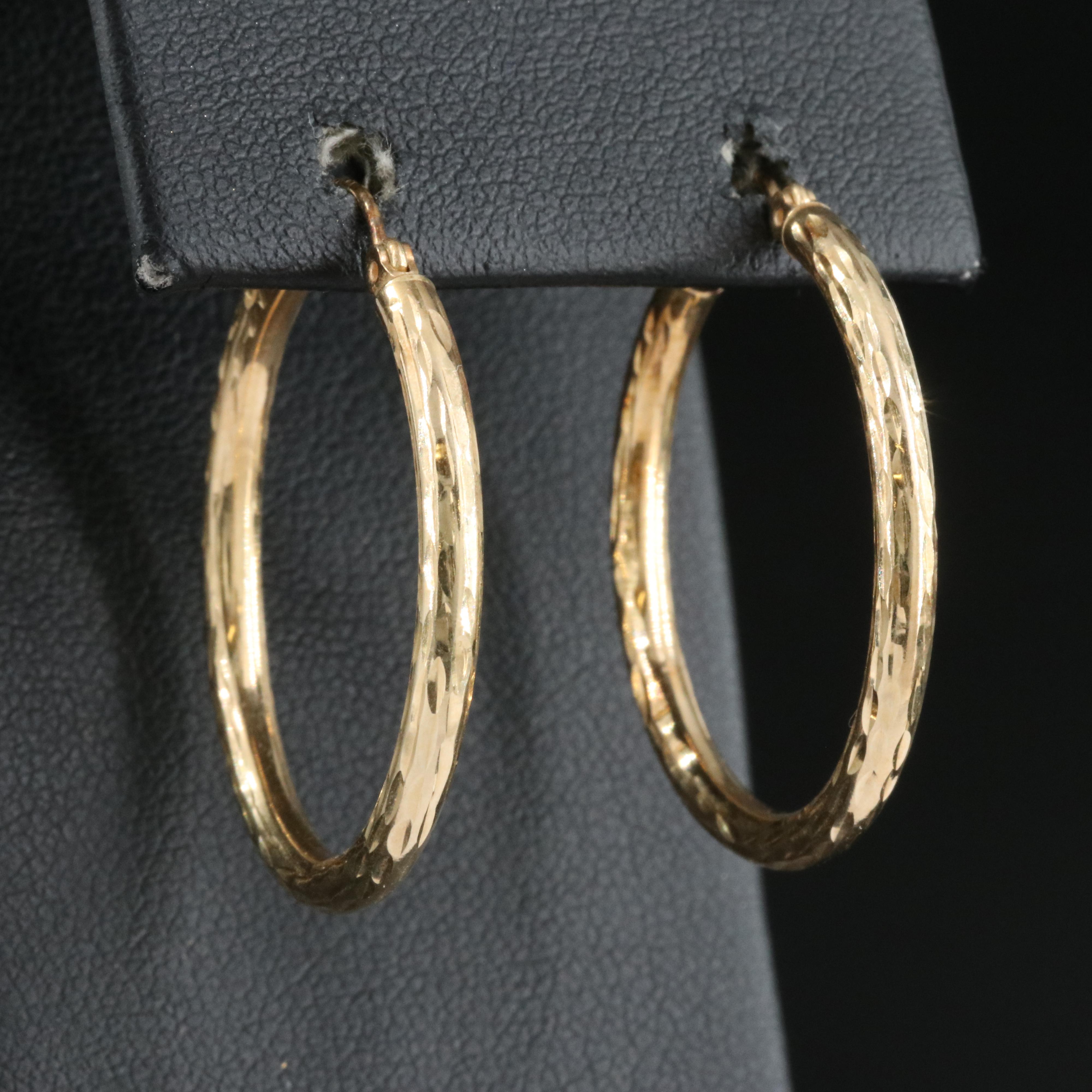 14K Textured Hoop Earrings